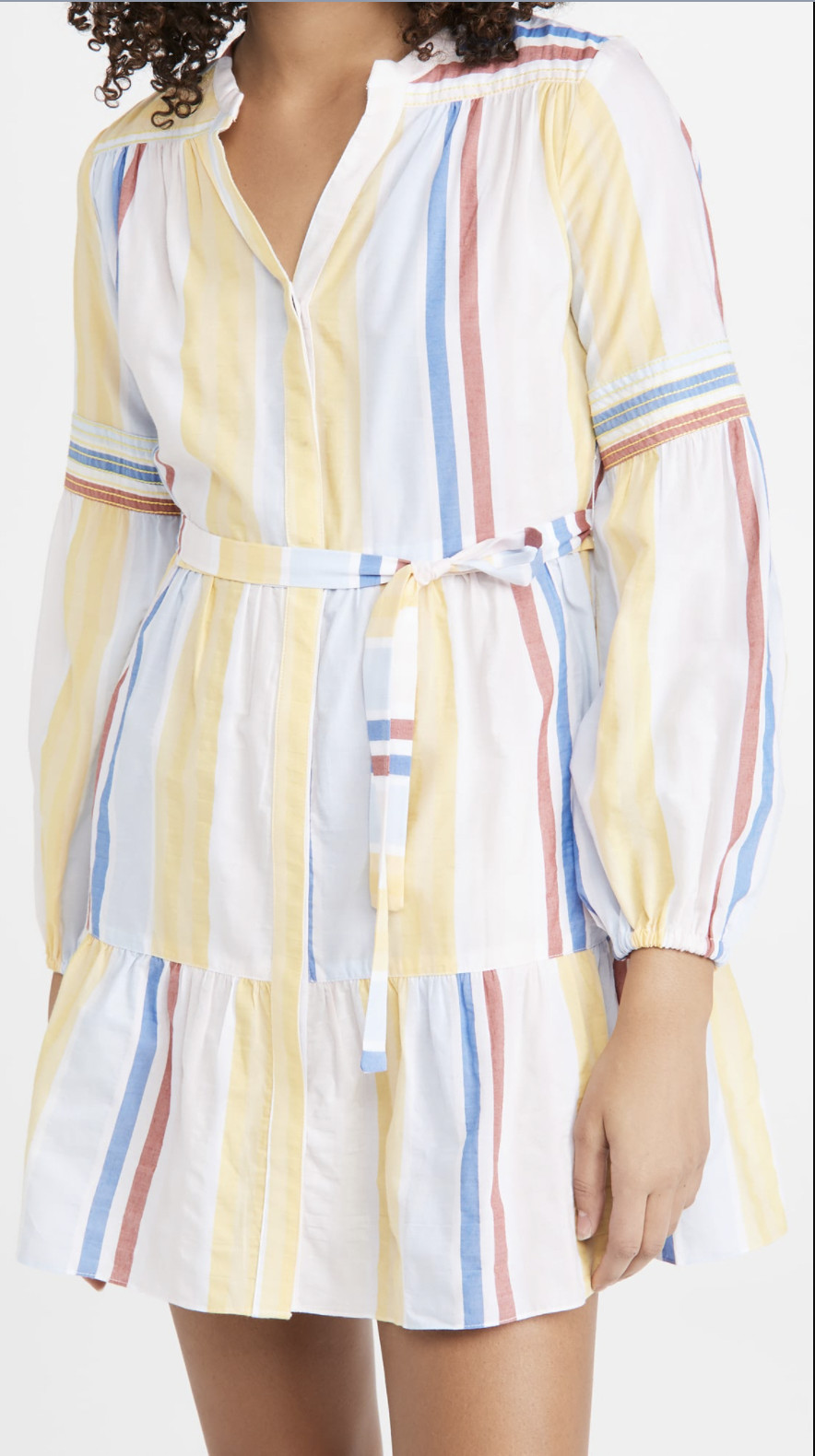 LEMLEM Jima Belted Tiered Striped Woven Mini Dress Gown Mini Dress Tie Belt M