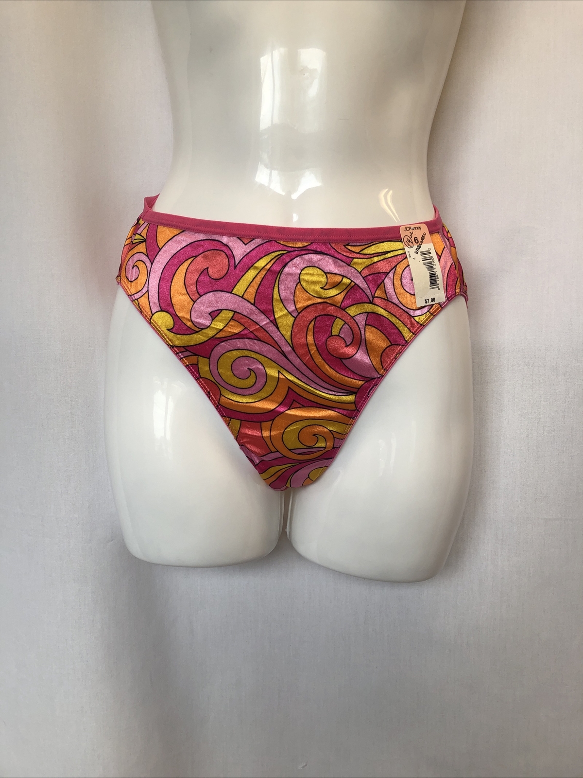 delicates panties high cut leg NWT size 6 bikini groovy Mod Pink Orange Swirl