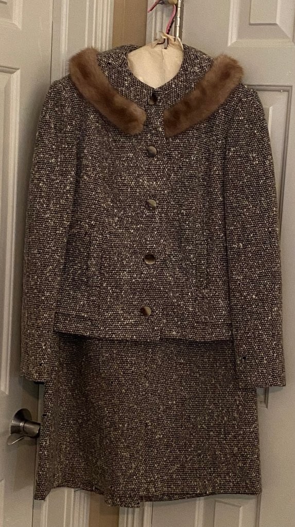 Vintage Rike&rsquo;s Tweed Skirt Suit with Fur Collar