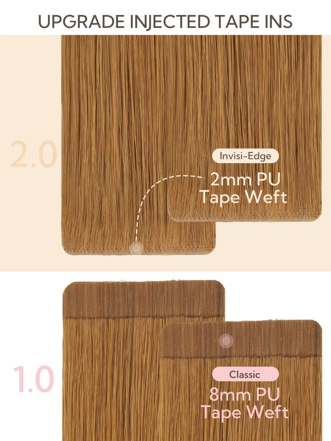HOTBANANA Invisi Edge Tape in Hair Extensions Human Hair, 14inch 50g 20pcs Aubur