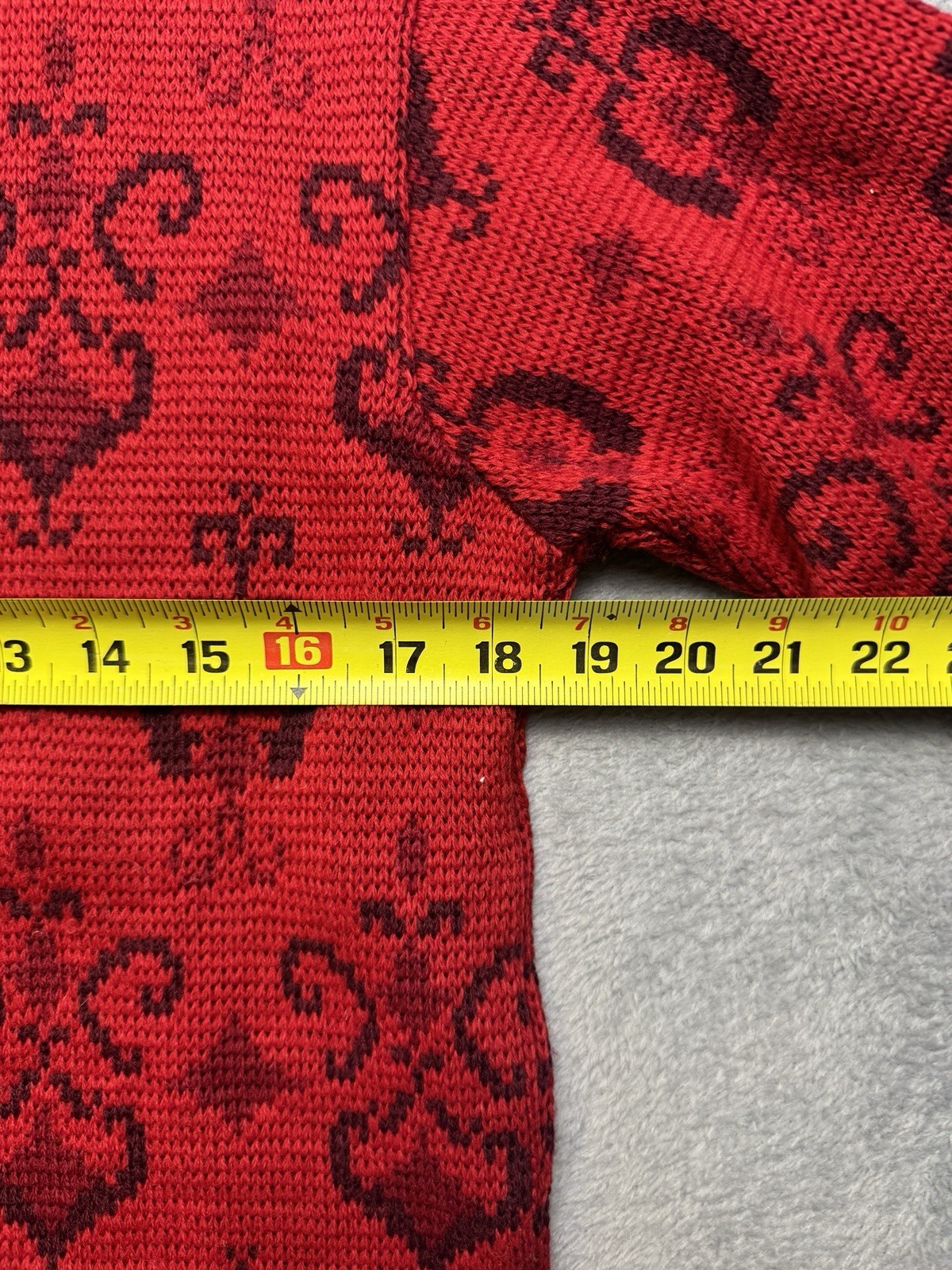 Vintage 100% Wool Sweater Long Sleeve Damask Pattern Austria Small Red