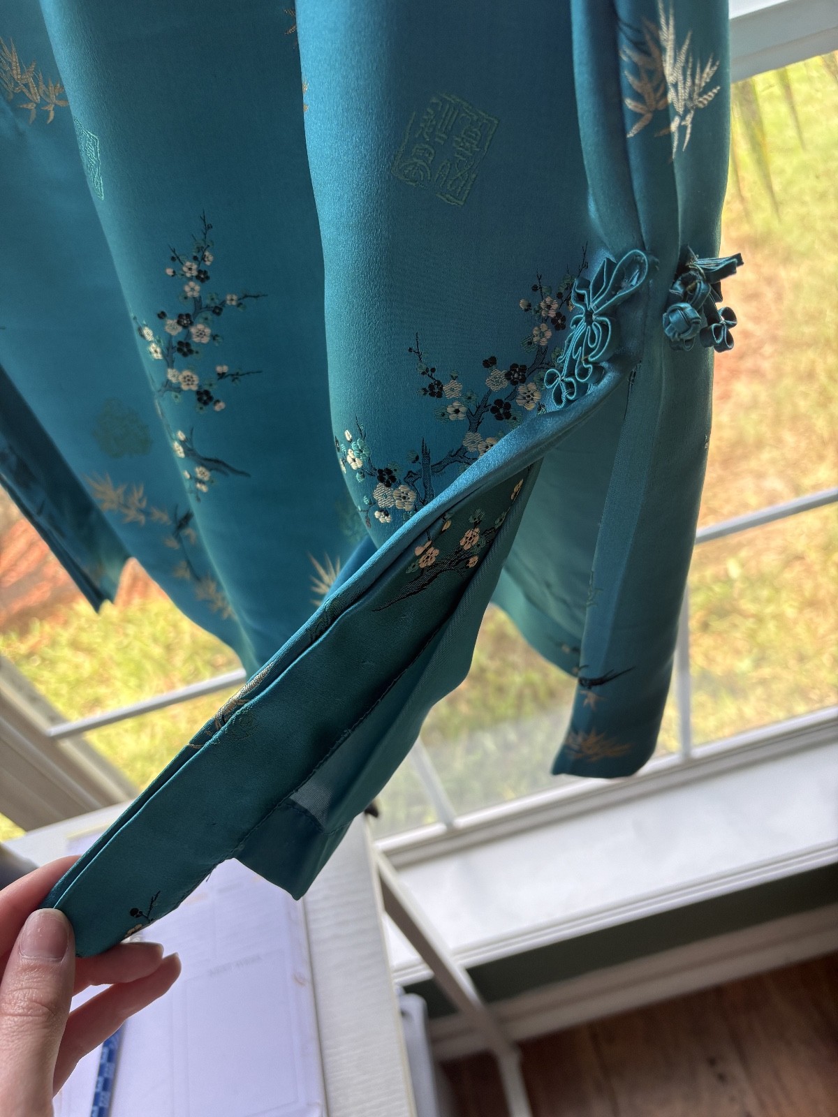 Dorothy Rose Vintage 1970s-1990s Teal Satin Chinese Cheongsam Dress size small