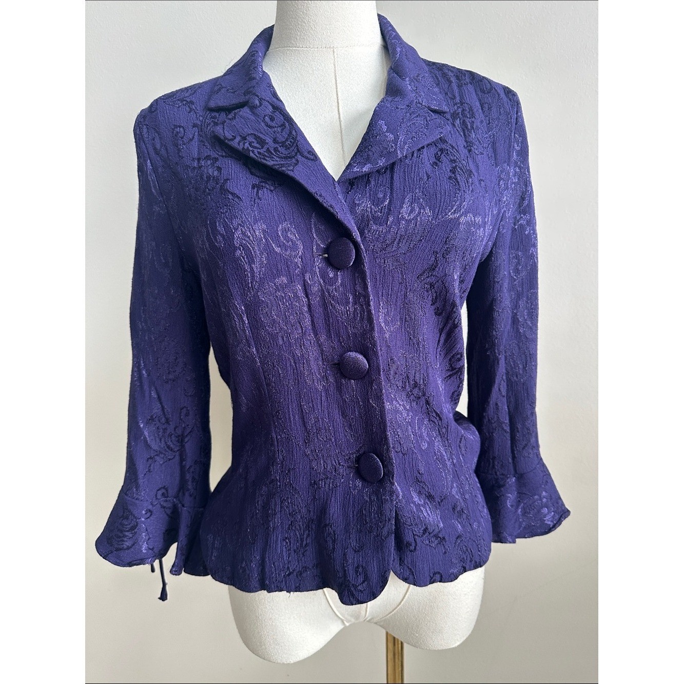 Vtg Women 10 Purple Tailored Peplum Blazer Paisley Tapestry Whimsigoth Fairy