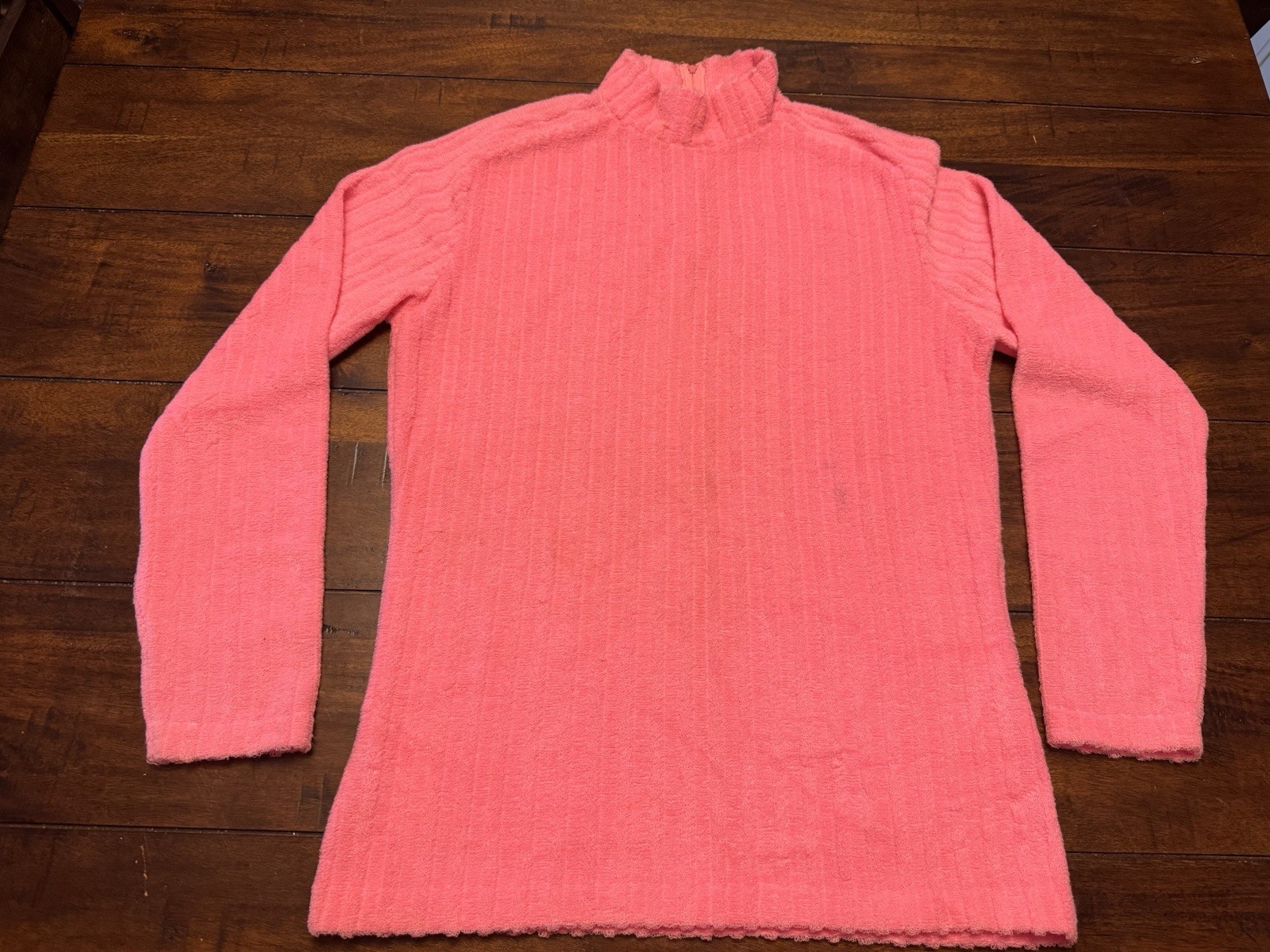 Vintage 60s White Stag Pink Terry Mock Turtleneck Top Zip Back Made in USA