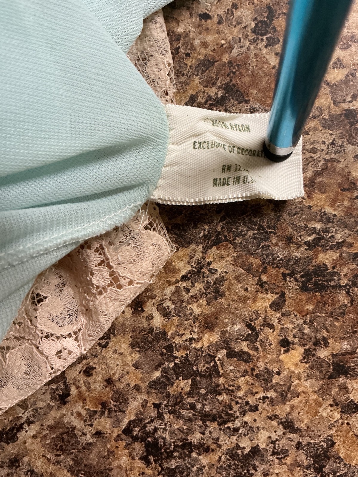 VINTAGE 2 LAYER NYLON SEMI SHHEER NEGLIGEE LACE TRIM SZ. L PALE TEAL