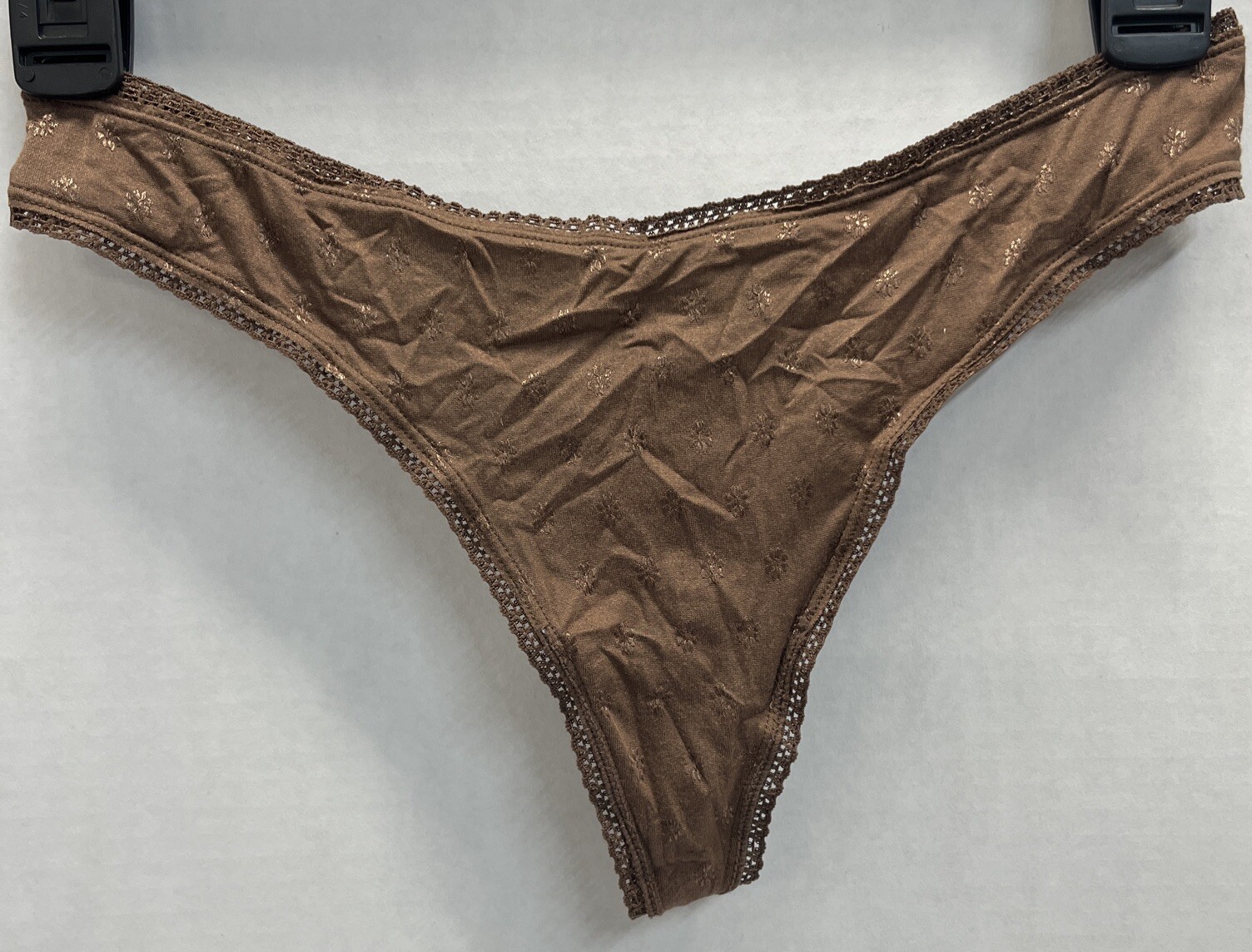 Vtg 90’maidenform Style 40314 Thong String Bikini Brown Shimmer Daisy Print Sz 7