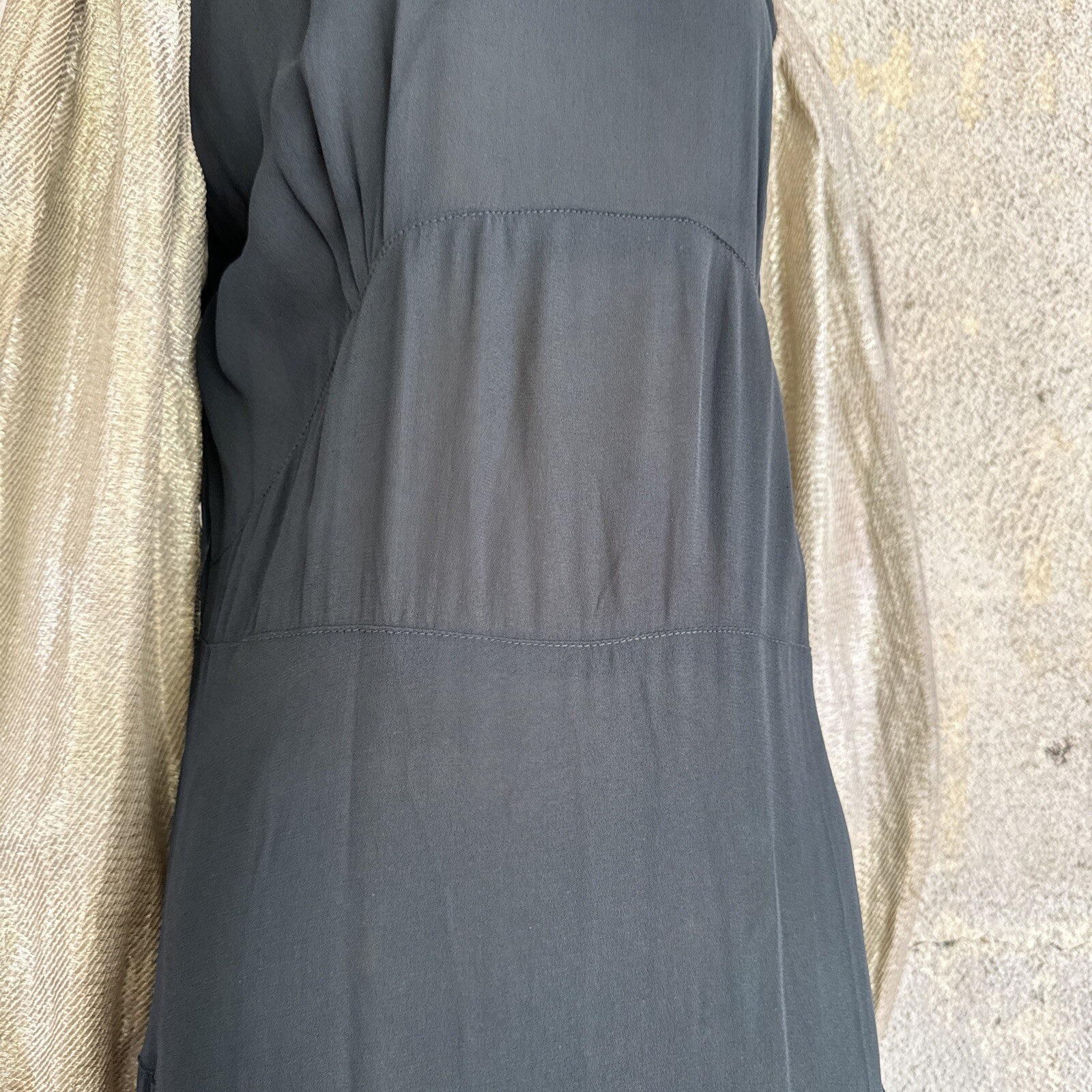 Vintage 1930s Black Silk Dress Silver Lamé Balloon Sleeves Metal Bead Accents