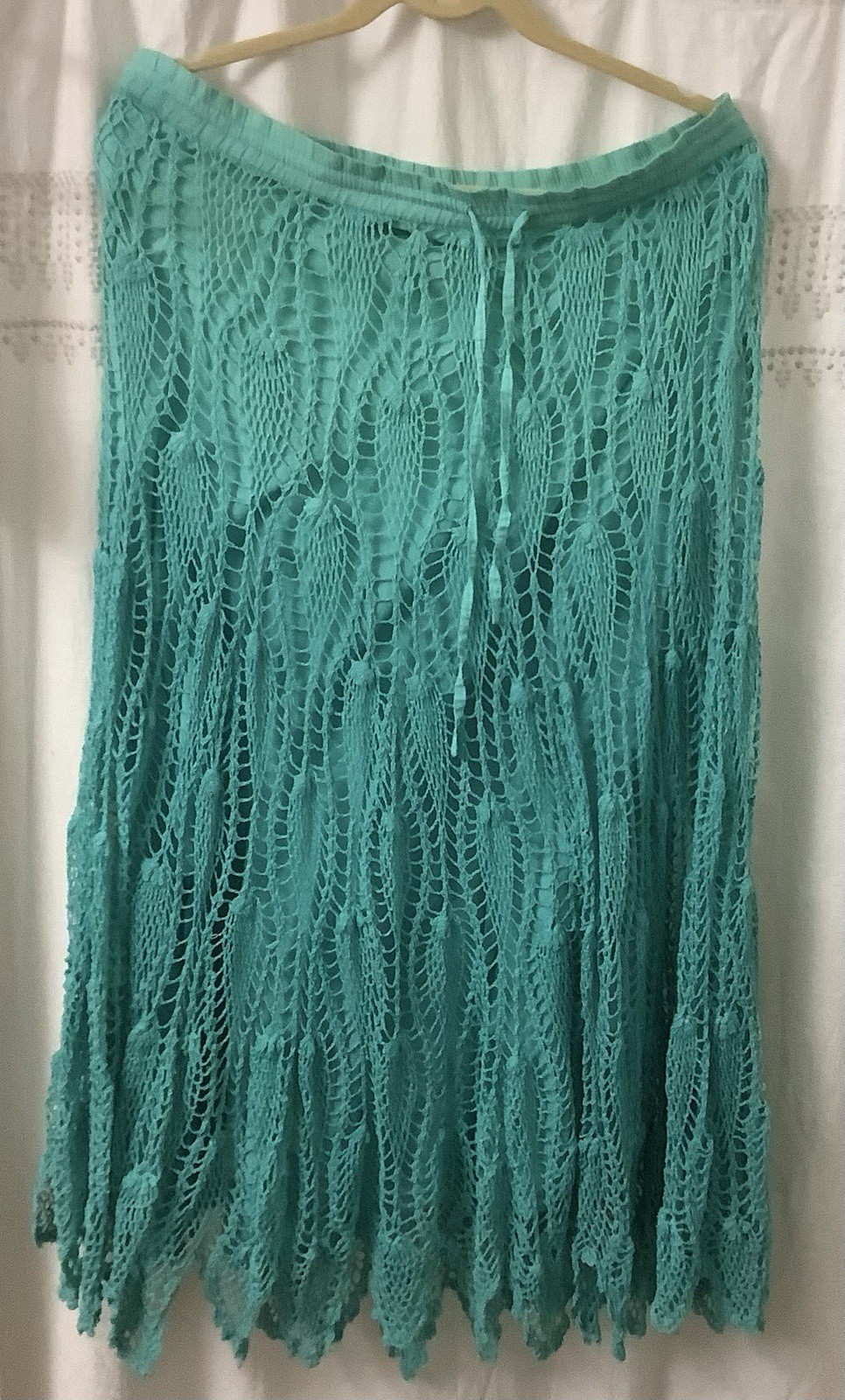 Crochet Woven Blue Skirt Beach Boho Tie Front SZ M