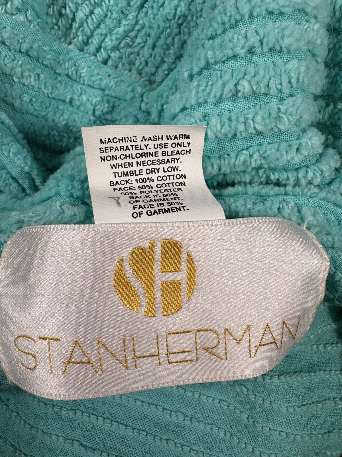 VTG Stan Herman Turquoise Chenille Robe House Coat 1/2 zip Pockets XL P NWT