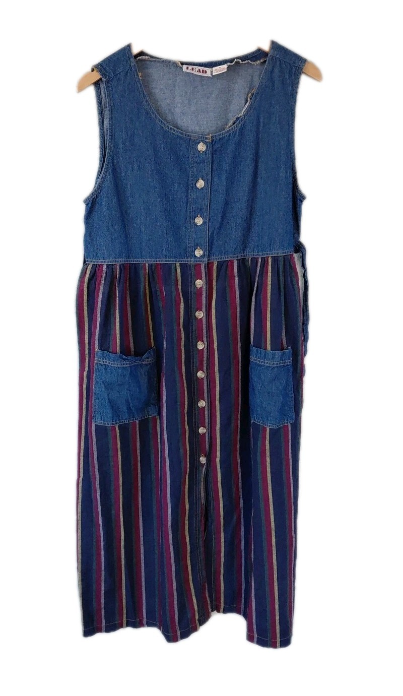 Vintage Denim Jumper Dress 100% Cotton 90s Y2K Indie Boho Natural Materials