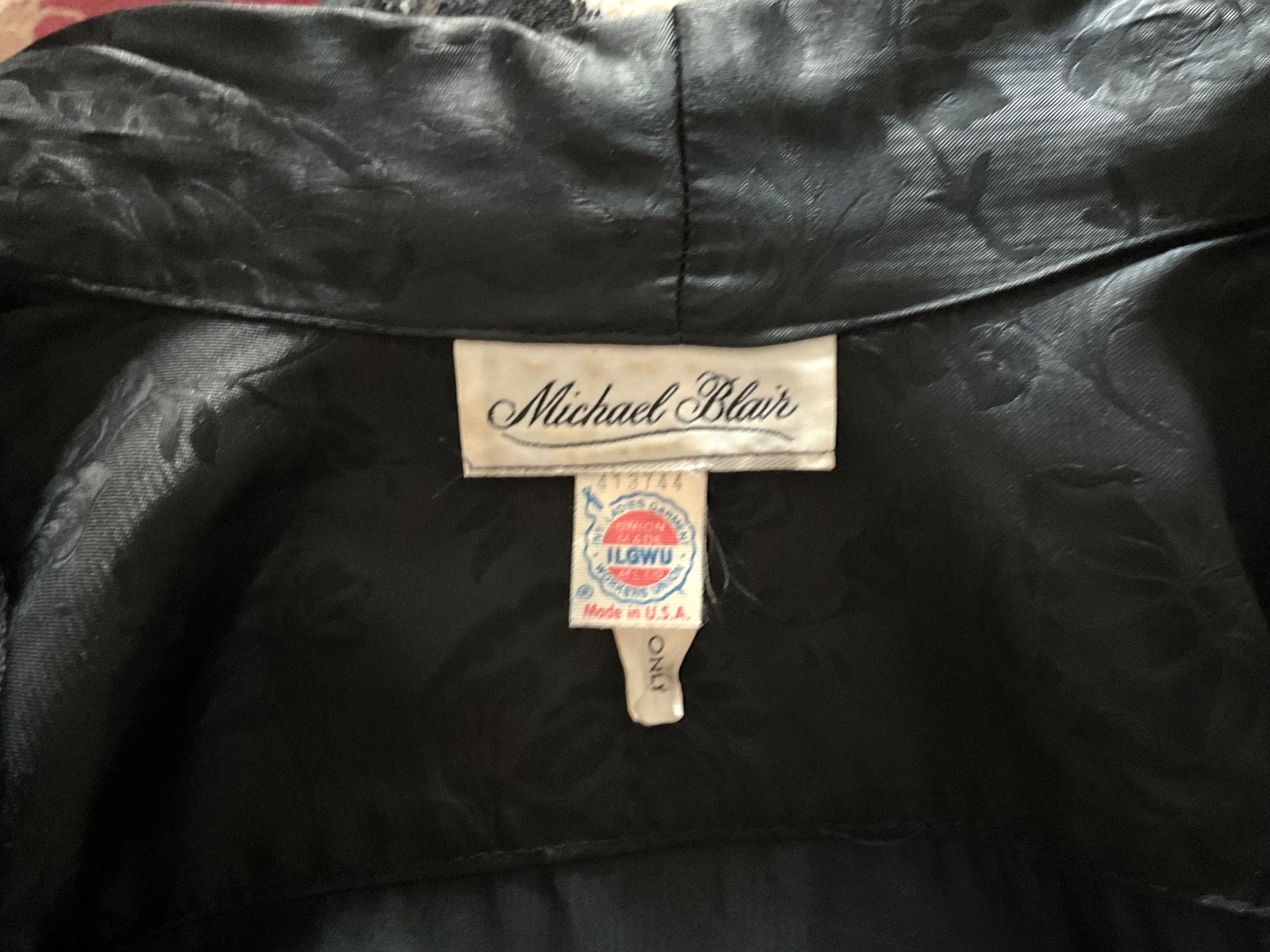 VTG MICHAEL BLAIR BLACK PROB SZ L LONG SILKY JACKET NO FABRIC/SIZE LABELS ILGWU