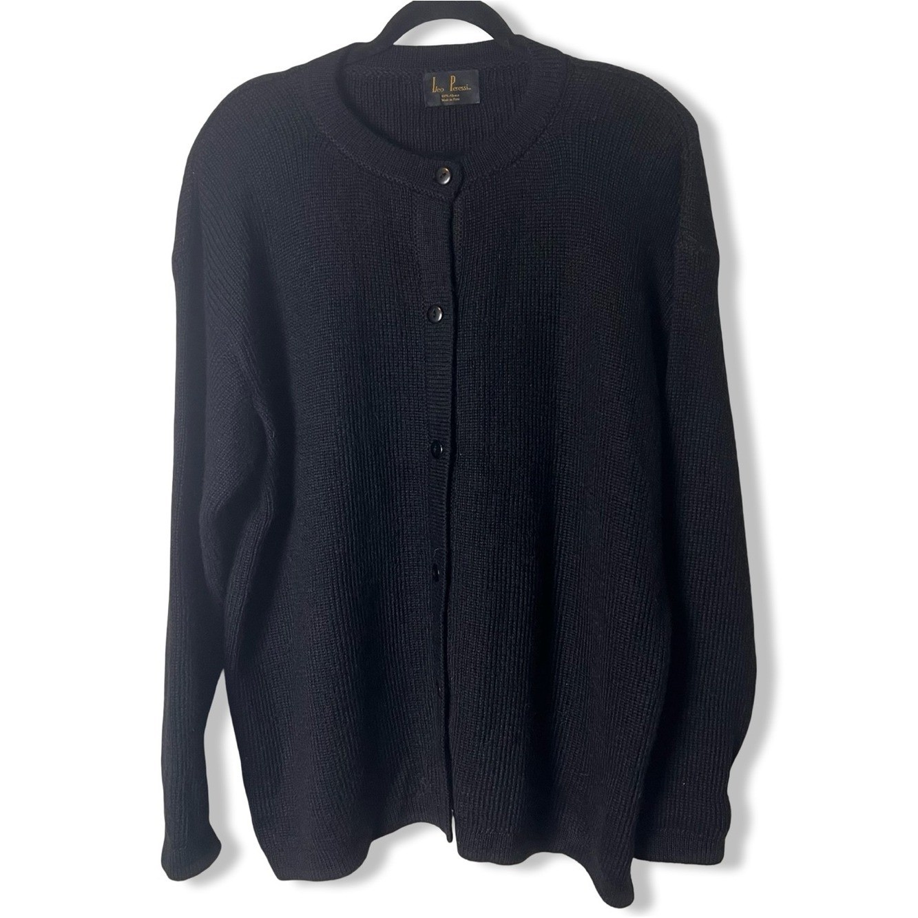 Leo Peressi Women&rsquo;s Vintage Black Alpaca Cardigan Oversized Shoulder Pads