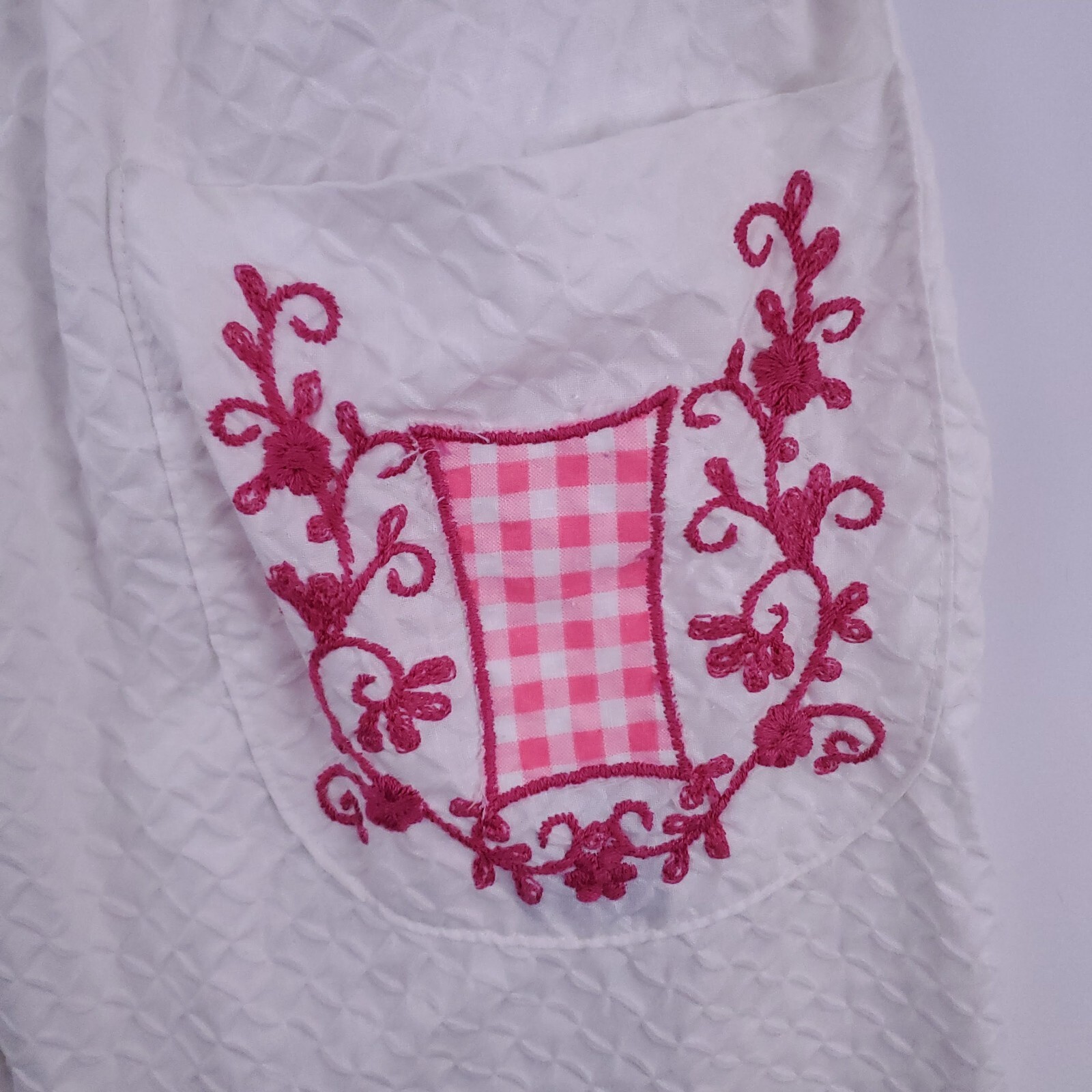 Vtg BarbieCore Pink White Gingham Cottage 60&rsquo;s Mini Tank Dress Embroidered S/M