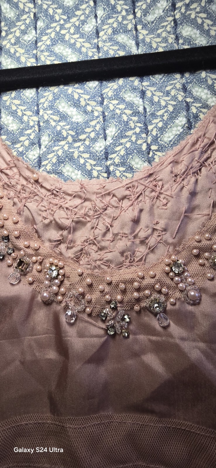 Blush Pink Beaded Sheer Mid-length Vintage Style Dress With Slip Size M