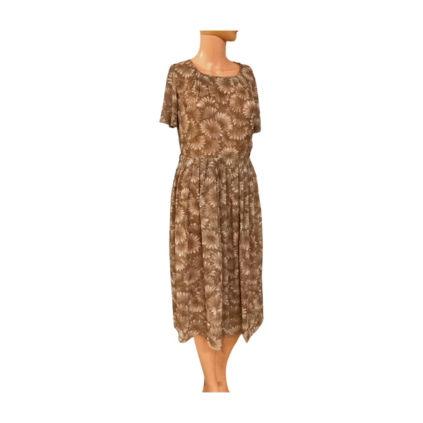 VTG 1950&rsquo;s S/M Casual Maker Dress by Sy FRANKL, Brown/White Floral, Short Sleeve
