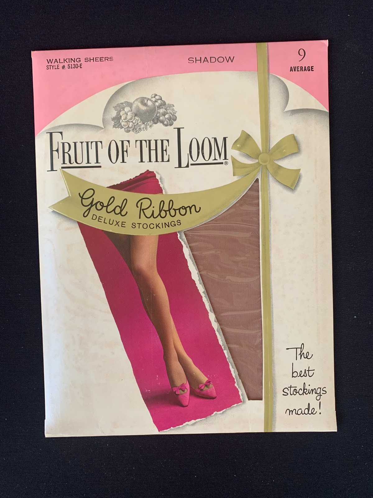 Vintage Fruit Of The Loom Nylon Stockings Gold Ribbon Deluxe Walking Sheers Sz 9