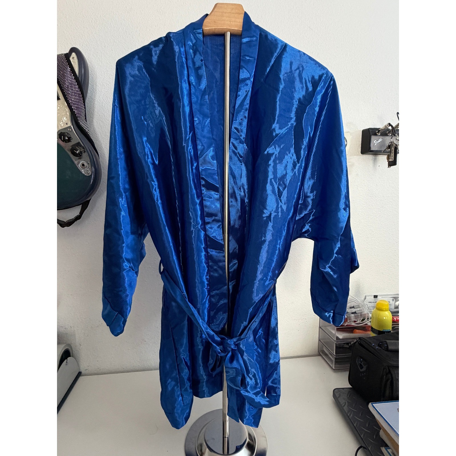 National Corset Vintage Royal Blue Shimmer Wrap Robe Made in USA One Size