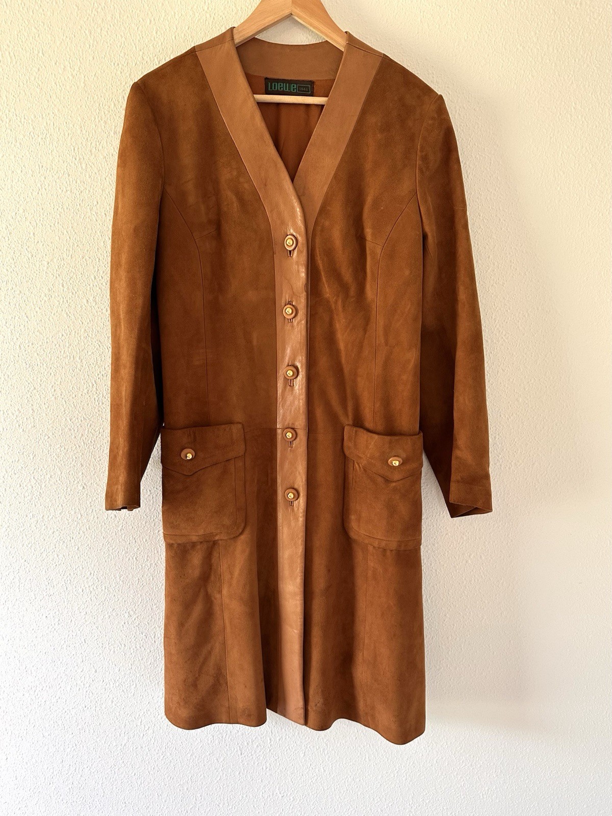 Vintage 1970s LOEWE Tan Suede Leather Maxi Coat Women&rsquo;s 41” Bust
