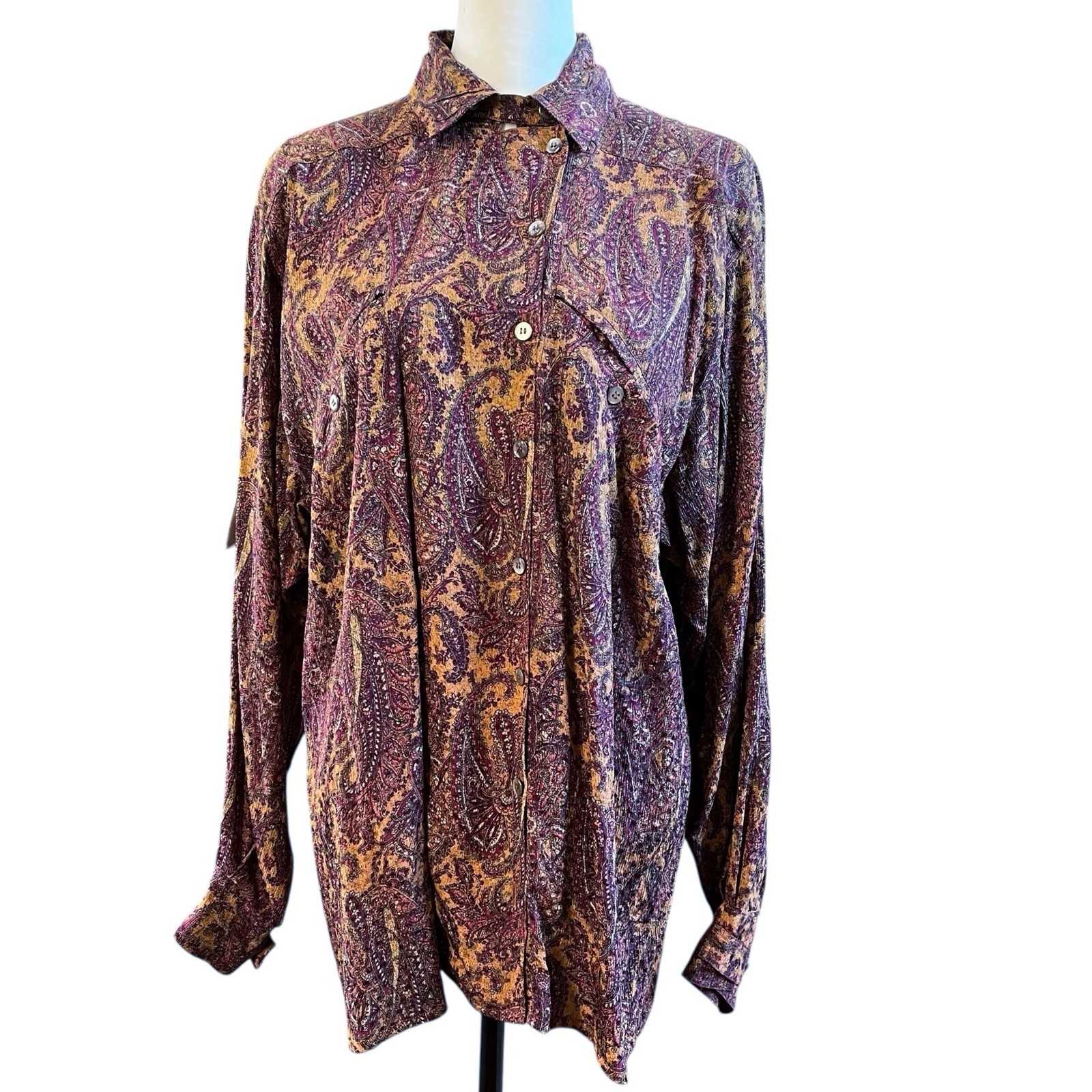 VTG Escada Size 38 Silk Blouse Margaretha Ley Top Paisley Print Button Front