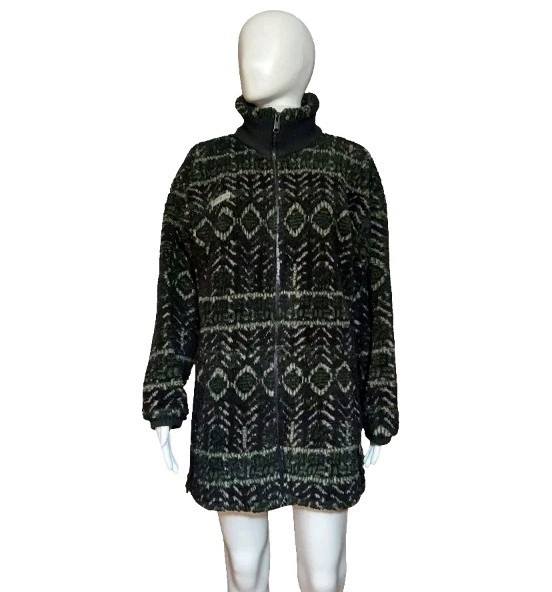 Vintage 90&rsquo;s Columbia Mid Length Geo Print Fleece Jacket Size Medium Made In USA