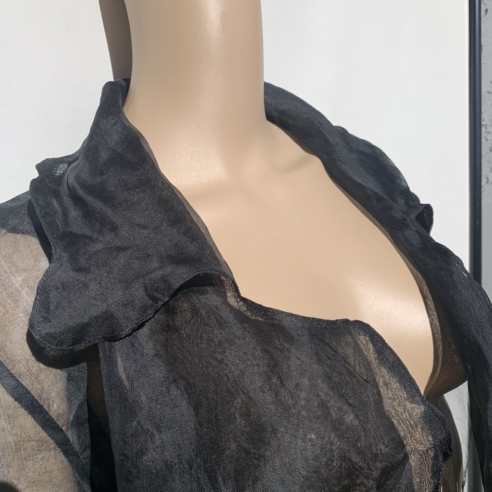 Repaired Vintage Designer Elan Vitale Avant Garde Sheer Black Rayon Duster Coat