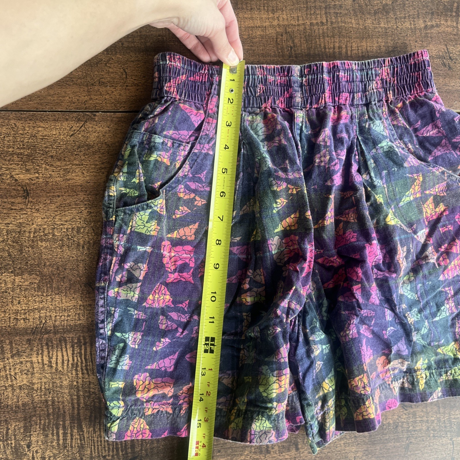 Vintage 80s Dashers Cotton Shorts Geometric Print Elastic Waist Medium Retro