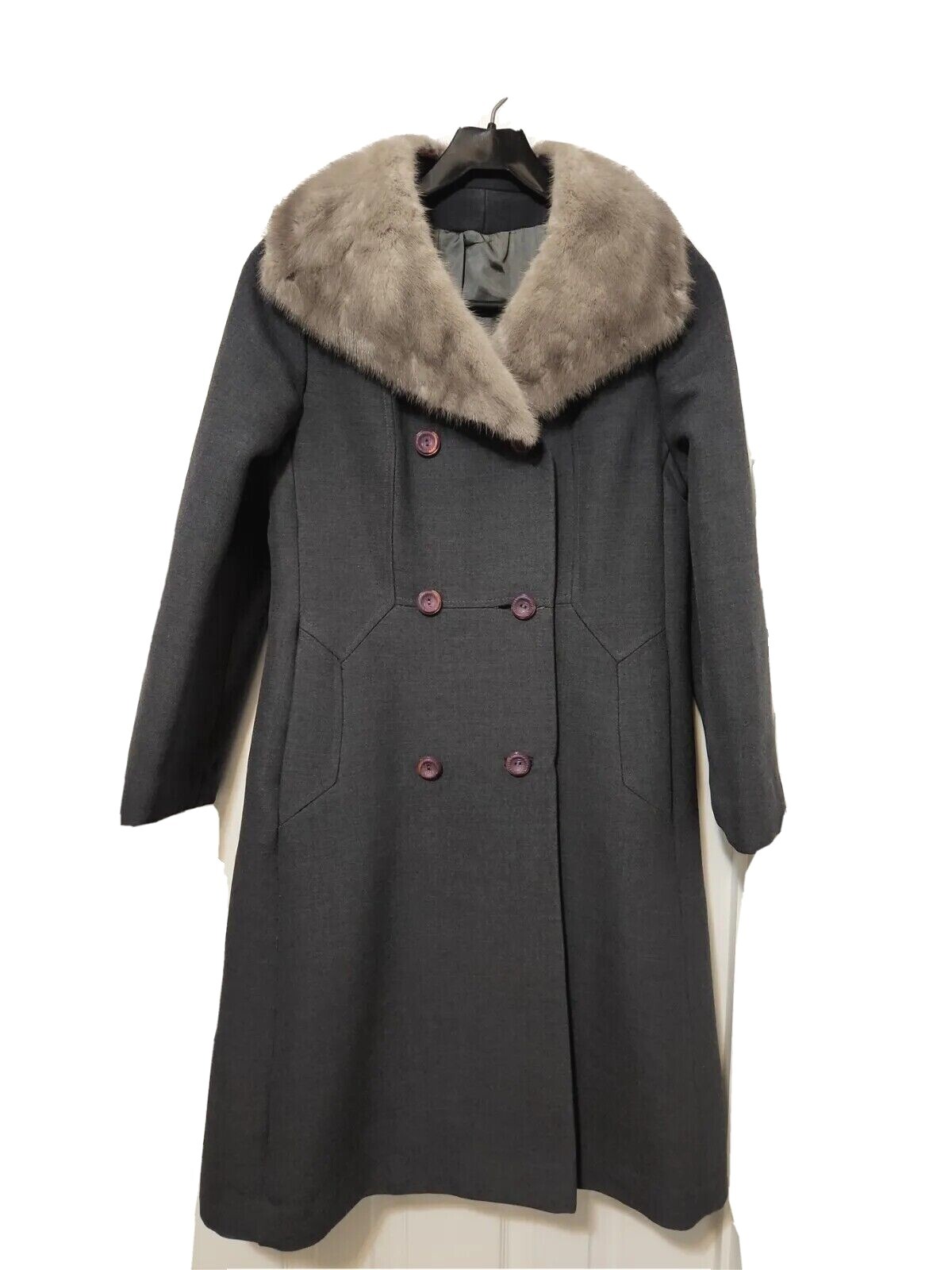 Vtg Stevens Forstmann Gray Fur Collar Coat Women&rsquo;s M/ L? ( 37&Prime; Bust)- no tag