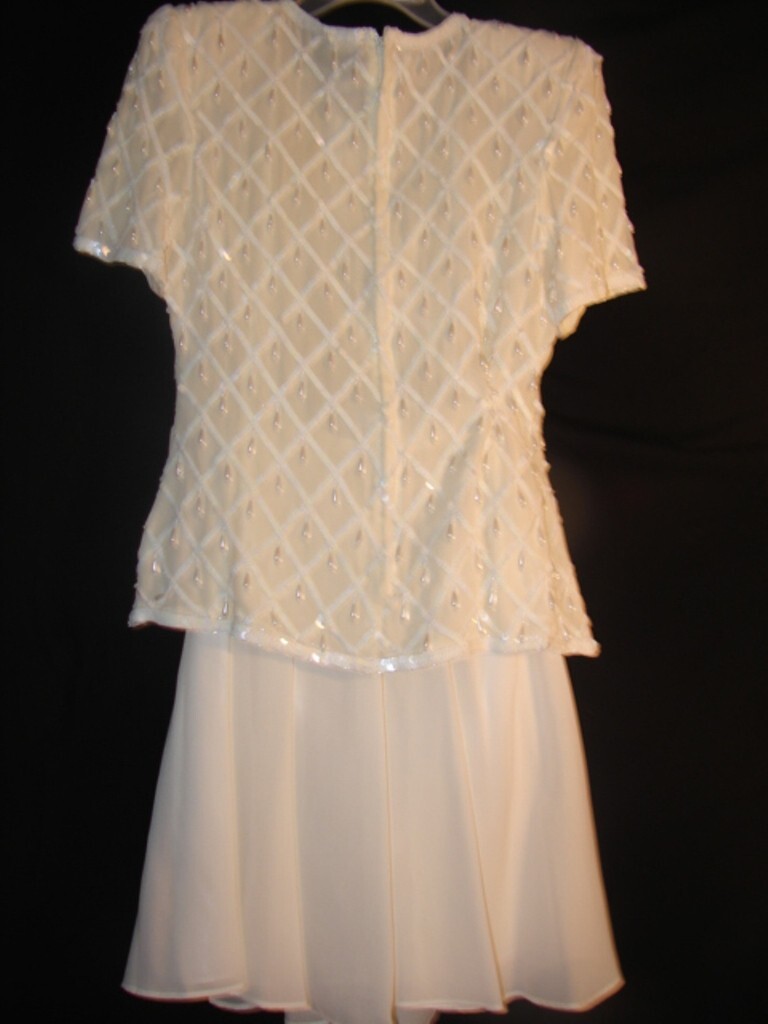 Vintage Stenay Beaded Off White Top made of 100% Silk Size PS with Small Skirt