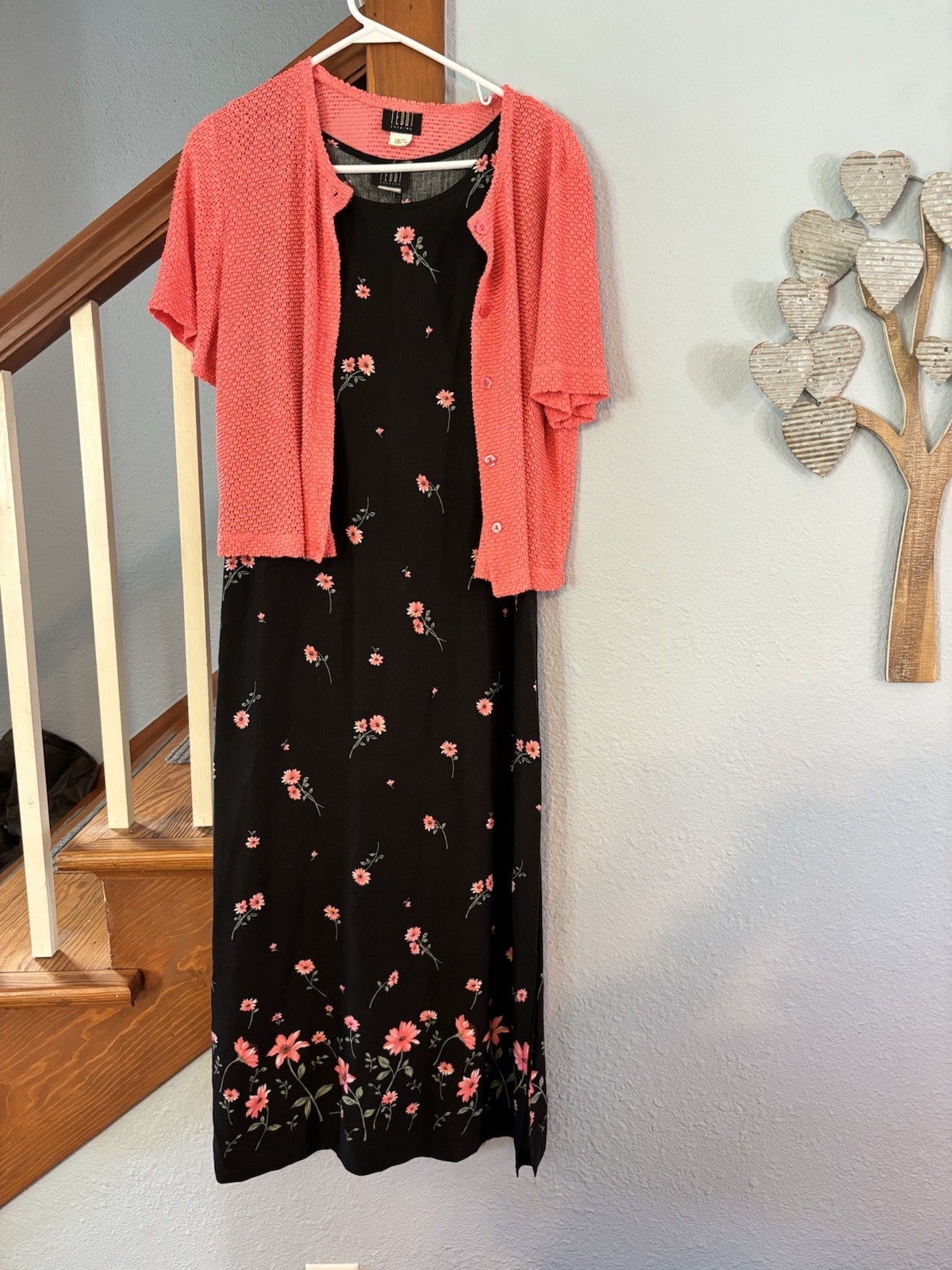 Teddi vintage maxi dress cardigan set floral cottagecore 12 14 L teacher USA