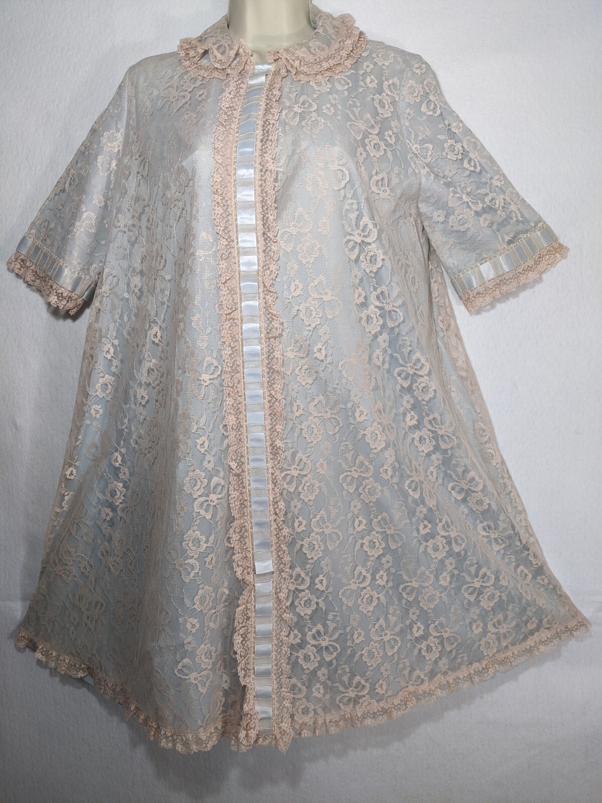 Vintage Odette Barsa Lace Overlay Lined Lingerie Pocket Dressing Robe M