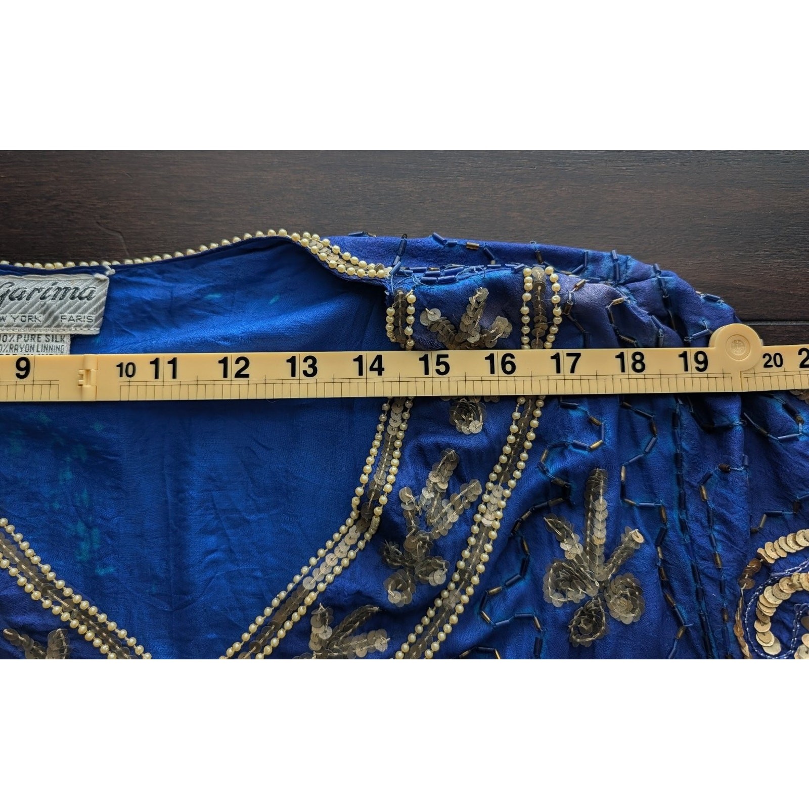 VTG Silk 3Pc Set Beaded Sequin Top Skirt Royal Blue Gold Art Deco Mermaidcore