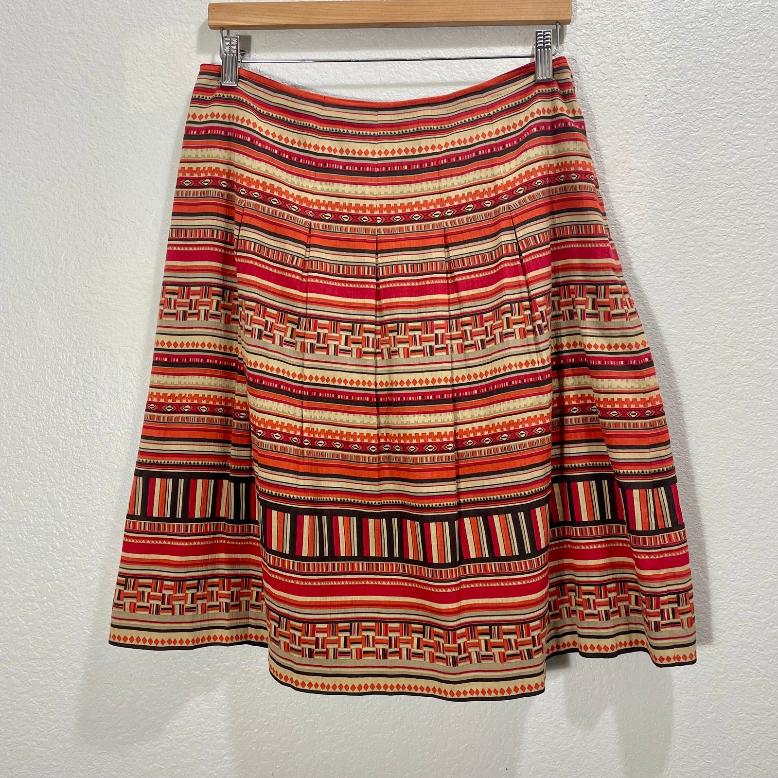 Vintage 90s Harold&rsquo;s A-line Skirt 32&Prime; Waist Red Brown Southwest Print Midi Boho
