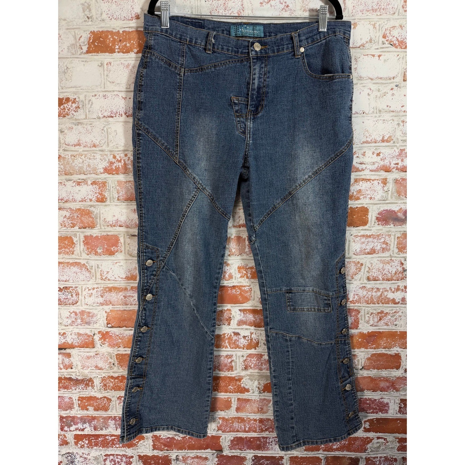 Vtg Checkout Jeans Womens 16 Blue Vintage Y2K Button Accent Flare Denim