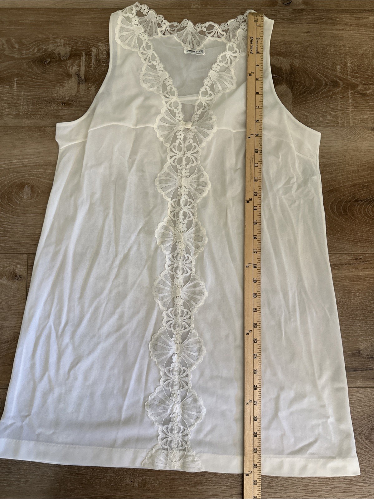 Vintage EMILIO PUCCI Formfit Rogers Ivory Lace Sleeveless Nightgown Medium