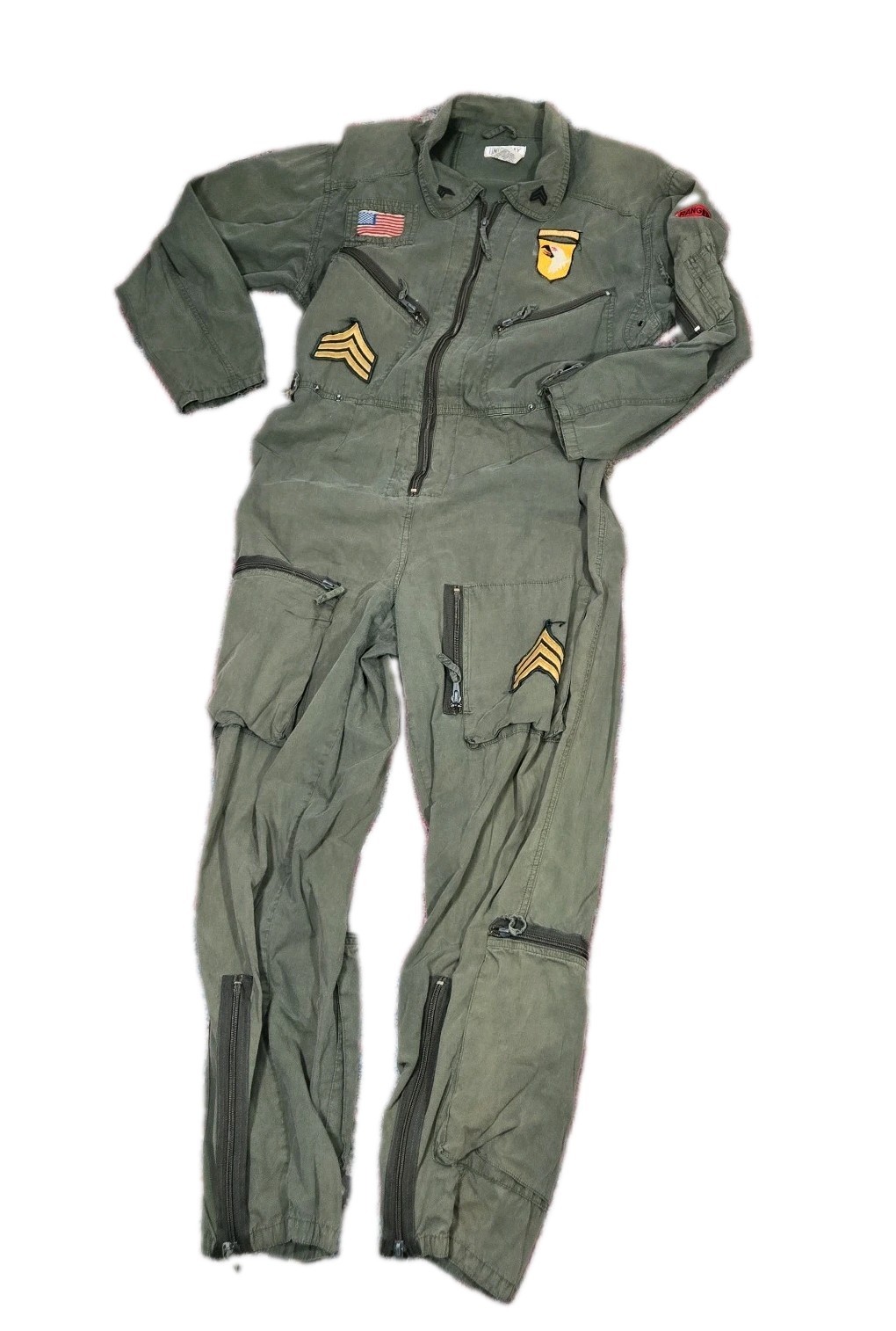 Vtg Union Bay Cotton Replica Flight Suit Jumpsuit Navy Patch Green Lrg