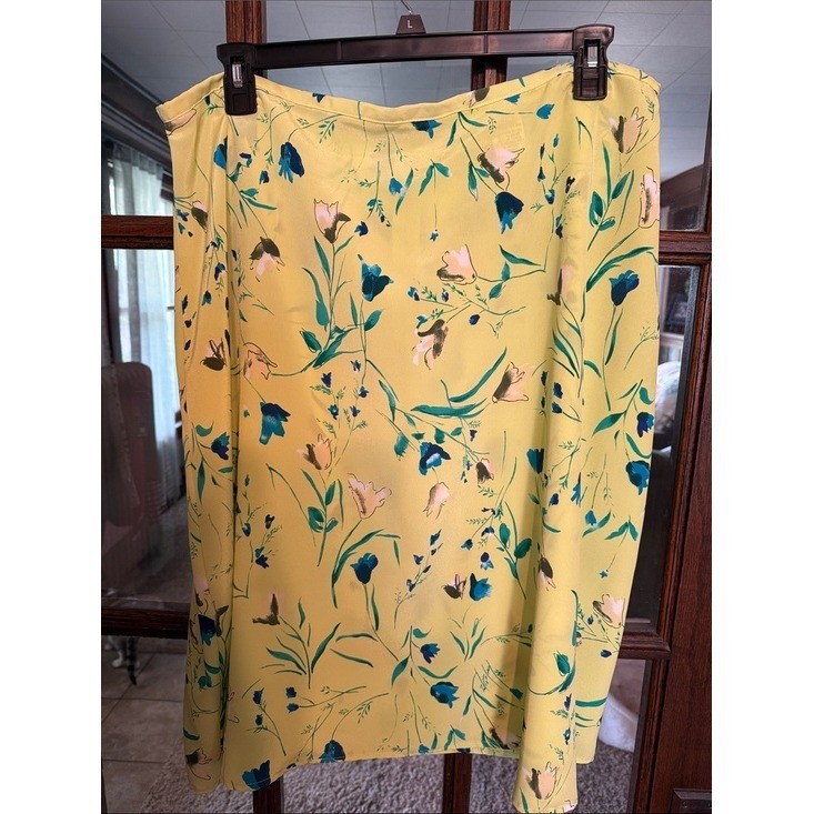 Kathie Lee Yellow Floral Midi Skirt Plus Size 18W 20W Vintage Style Pencil Skirt