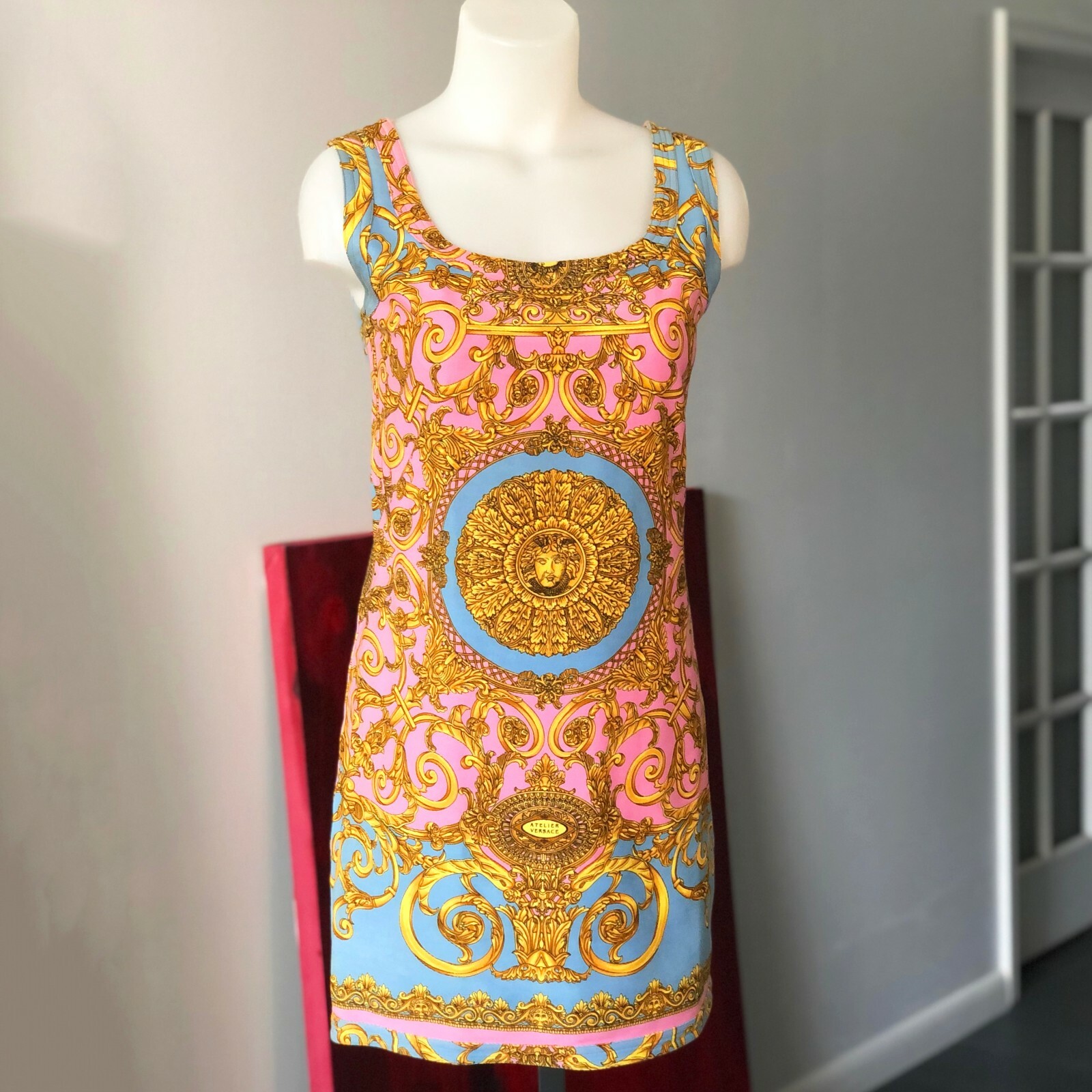 GIANNI VERSACE denim jacket & mini dress Golden Vanitas print 42 from S/S 1992