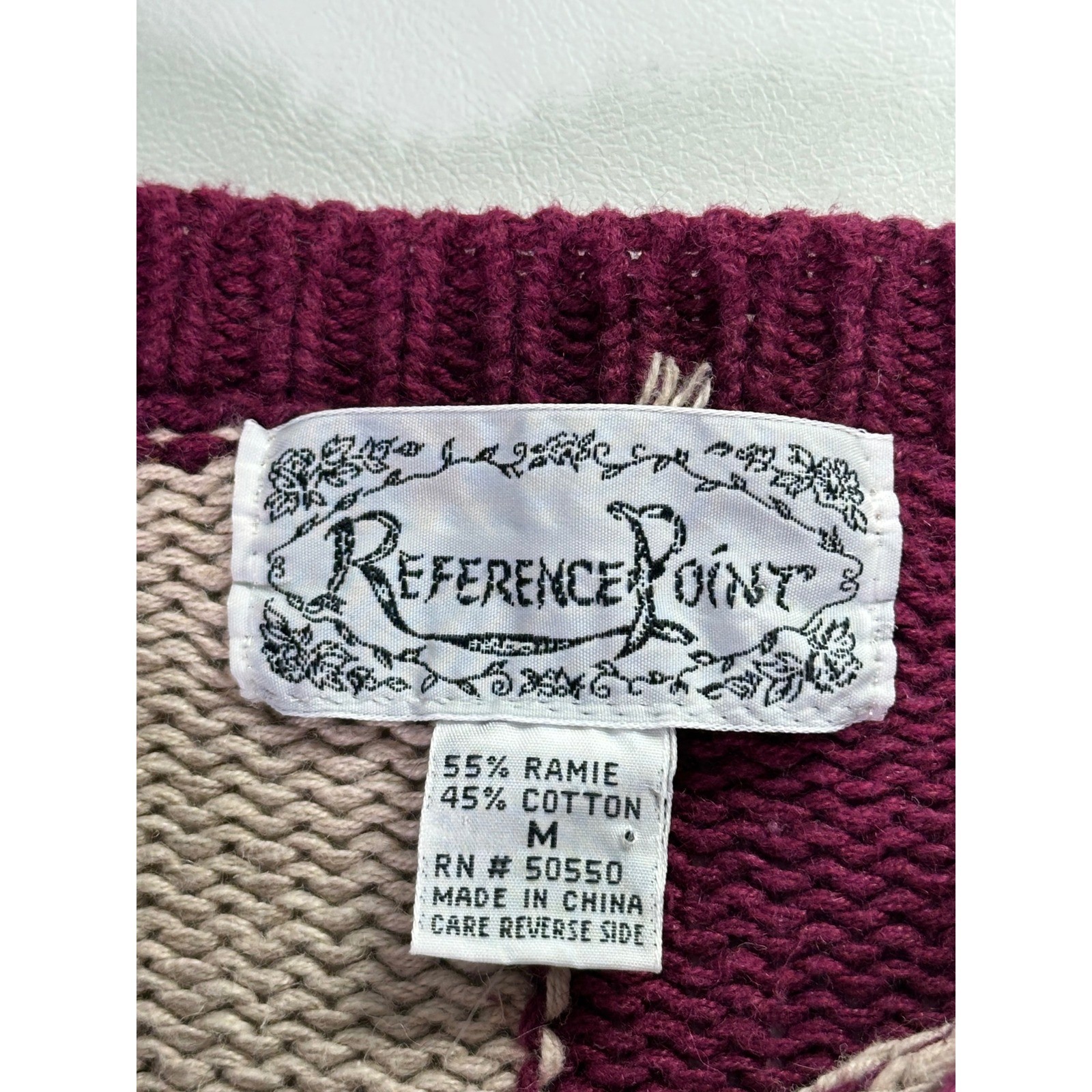 Reference Point Vintage 90s Patchwork Knit Sweater Sz Medium Ramie Cotton Mix