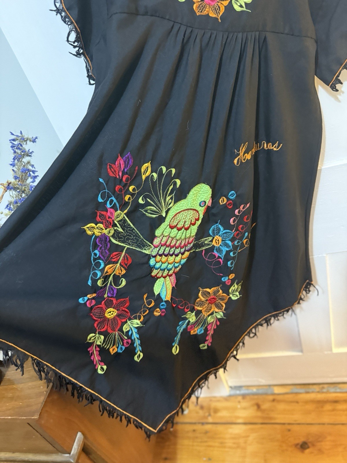 Vintage 1970s “Honduras” Embroidered Square Neck Dress