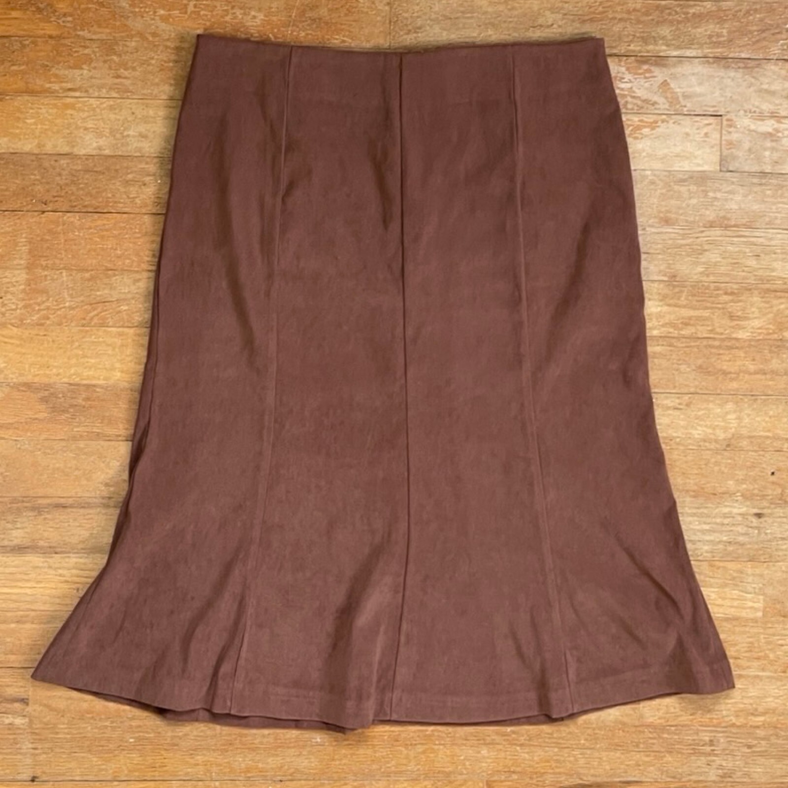 Vintage Brown Microfiber Skirt Size Large 32-33&Prime; Waist 8 Panel Flare A-line