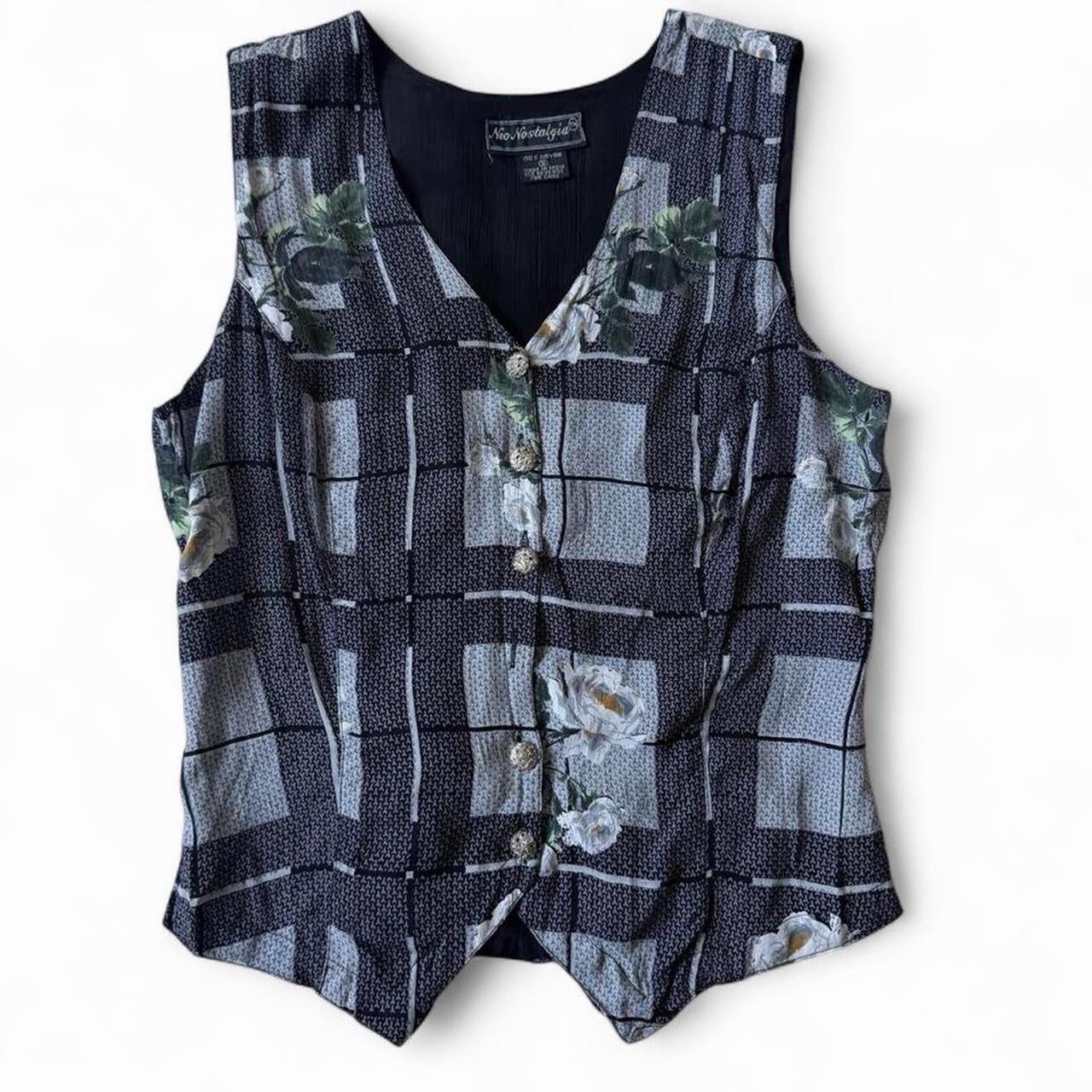 Vintage 90s NEO NOSTALGIA Printed Vest Small 100% Rayon Missing Button