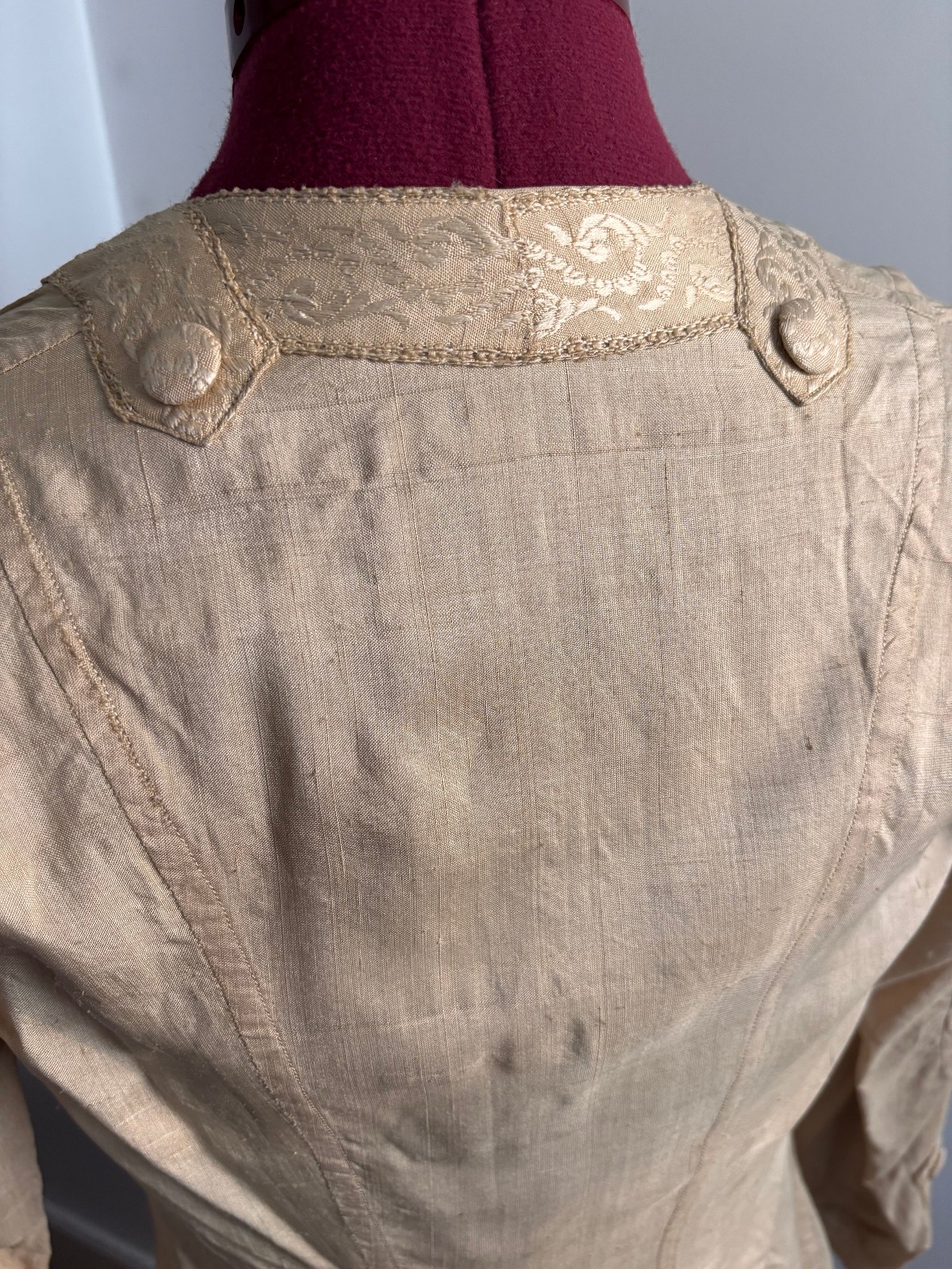 Antique Edwardian Silk Bodice Jacket Ivory Brocade Trim 1900 Victorian Renfaire