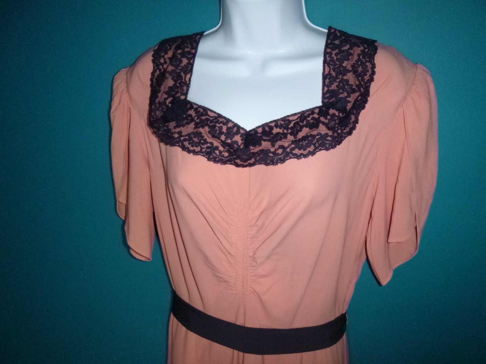 Vtg 1940s Andora New York Peach Rayon Evening Gown VOLUP Sz XL **TLC**