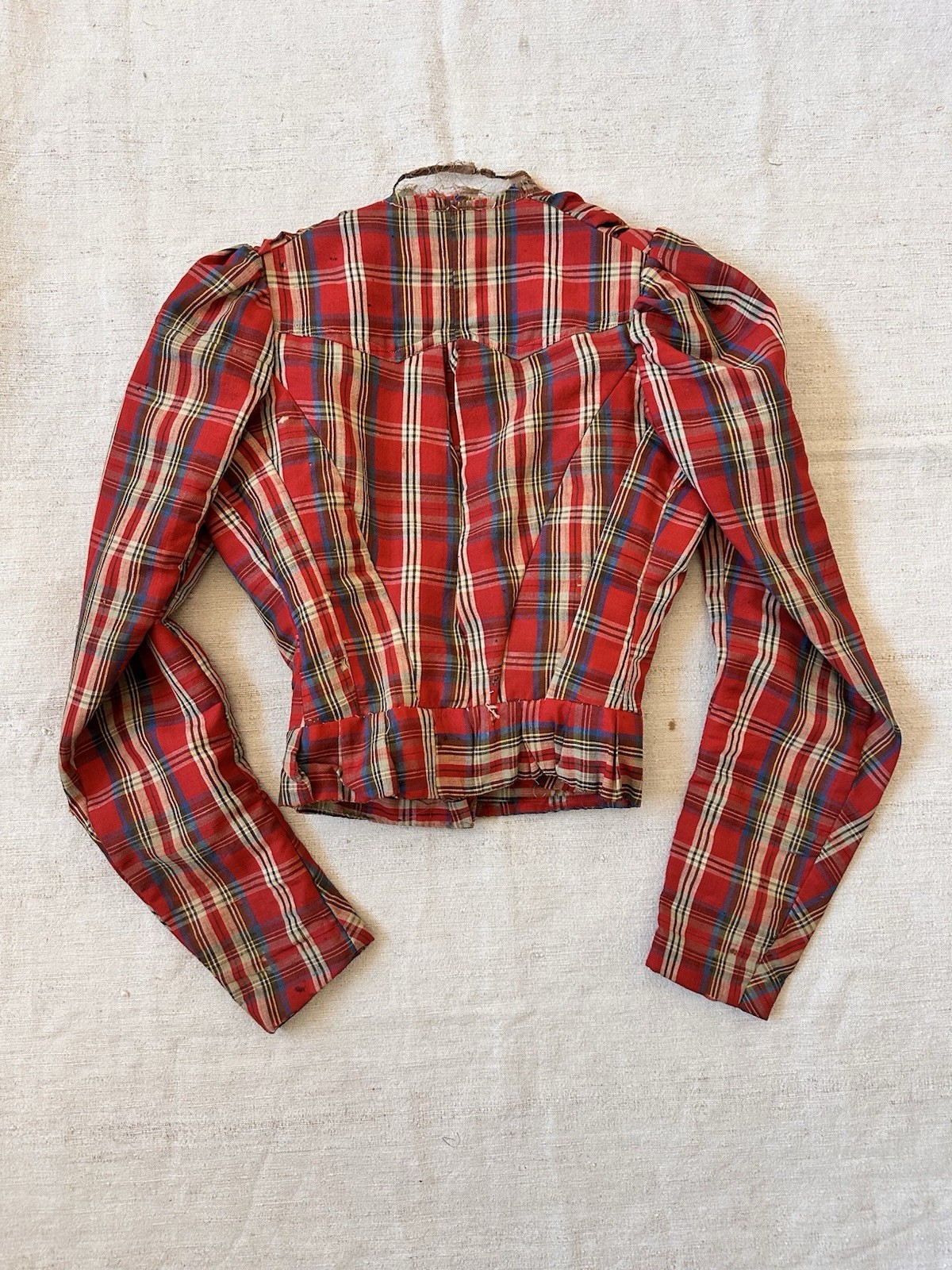 Victorian Antique 1880s Red Plaid Western Corset Top Jacket Womens XXS