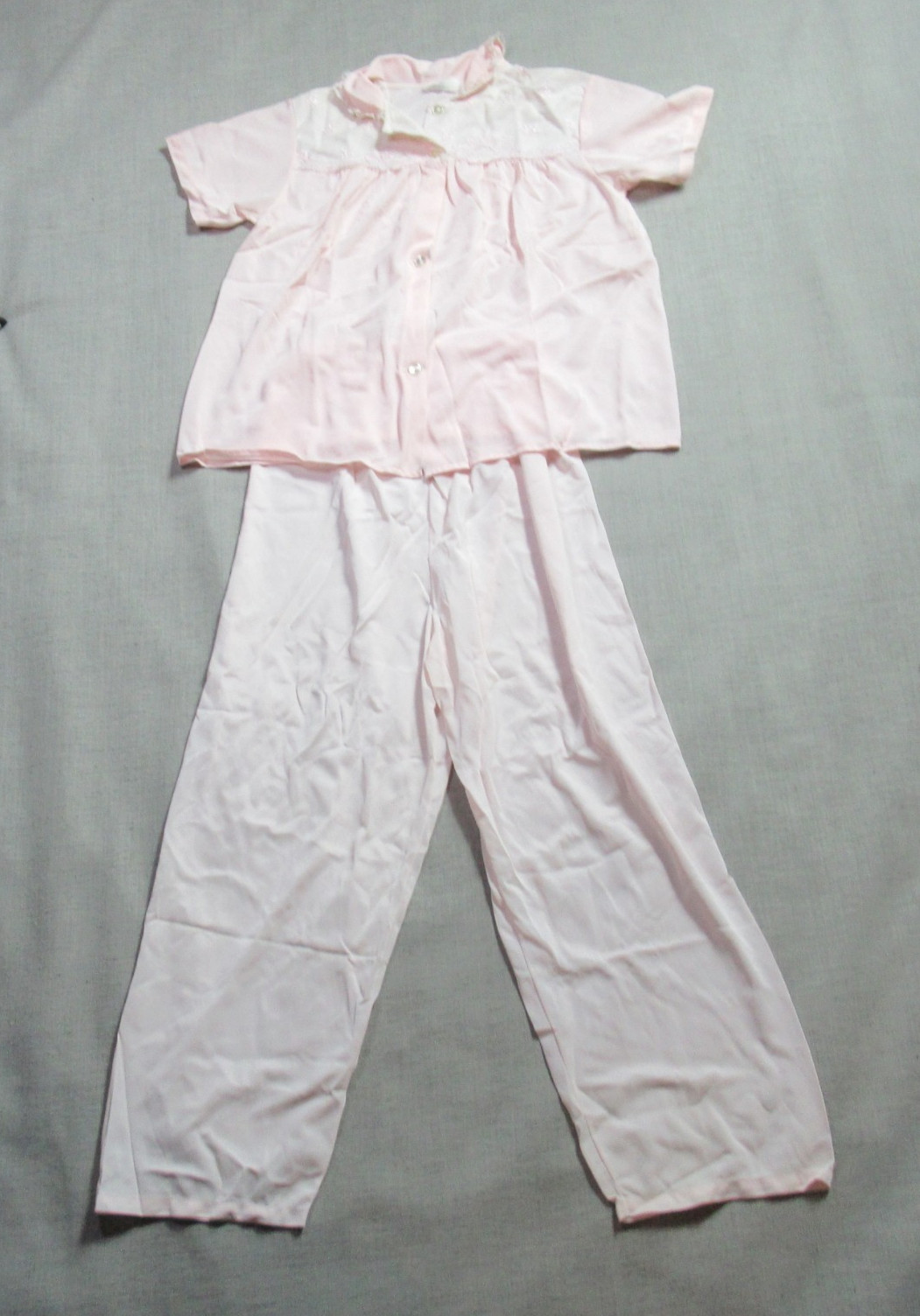 Vtg PHILMAID Pajama Set 36/38 Pink Top Pants Short Sleeve Granny 60s 70s 2 PC
