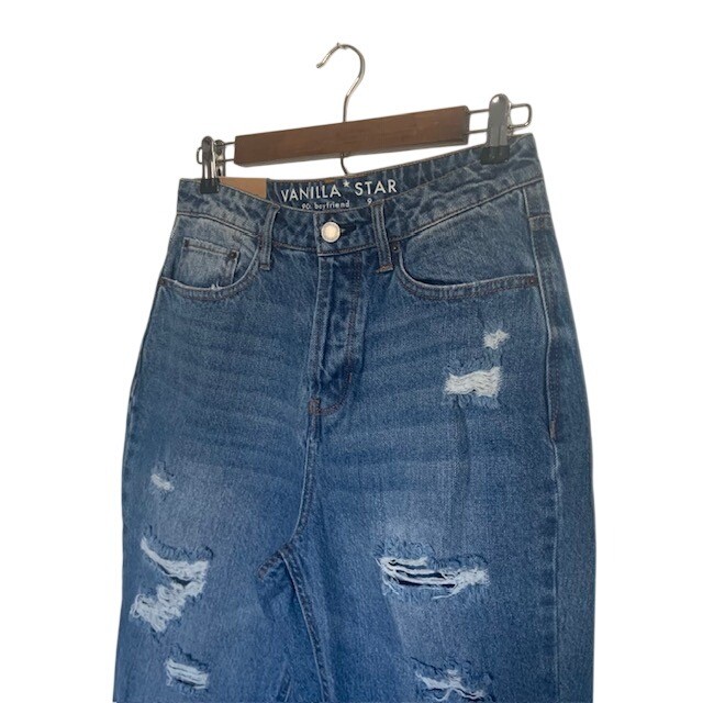 Vanilla Star NWT Super High Rise Distressed Straight Leg Jeans Size 9 Y2K 90s