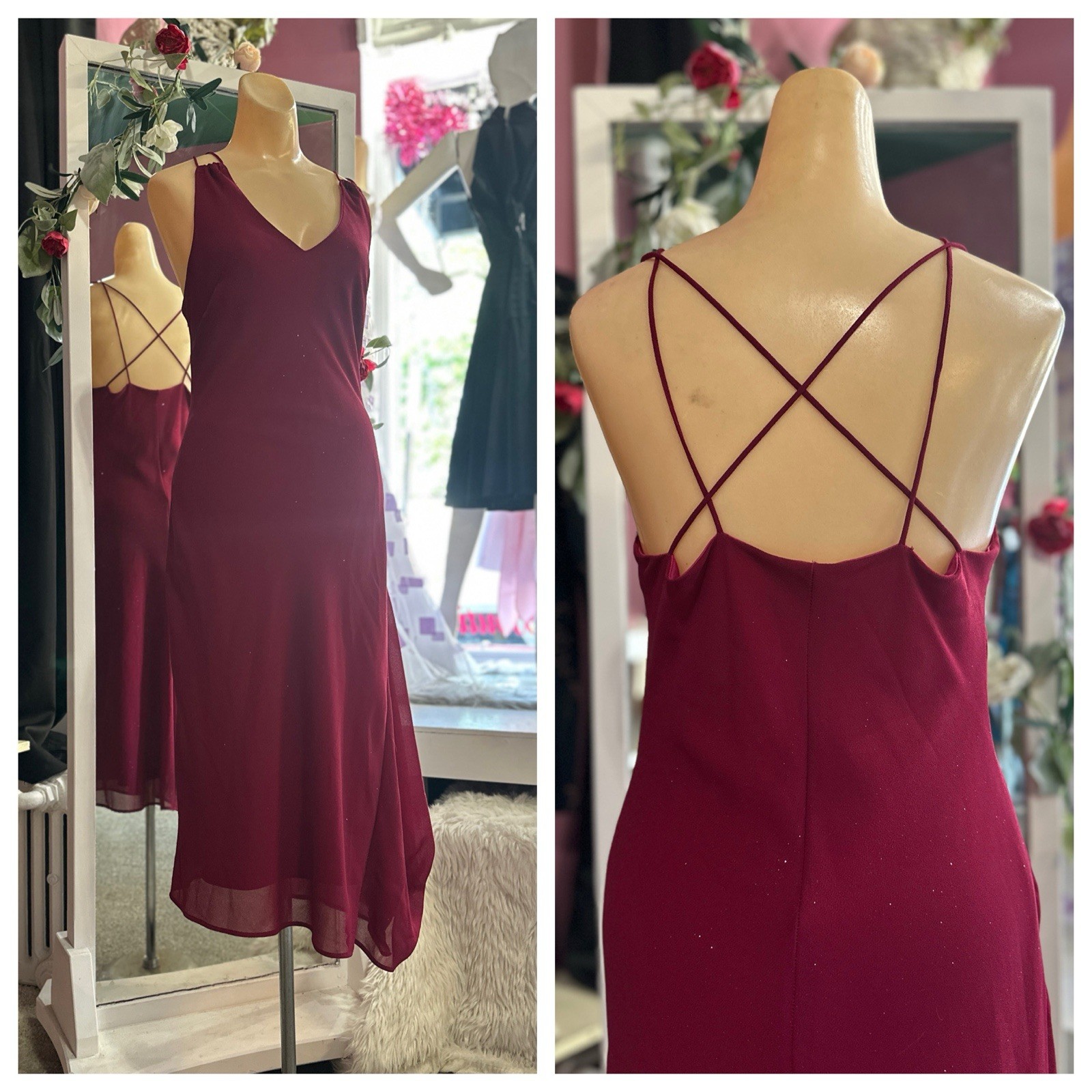 Vintage Y2K Pink Purple Shimmery Glitter Fairy Midi Dress Racerback Strappy M