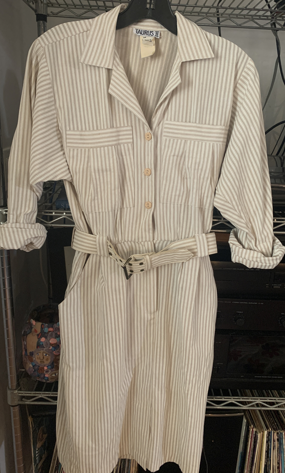 Vintage 70’s MOD TAURUS II STRIPED Belted Stripped Polyester/Cotton Dress Size 6