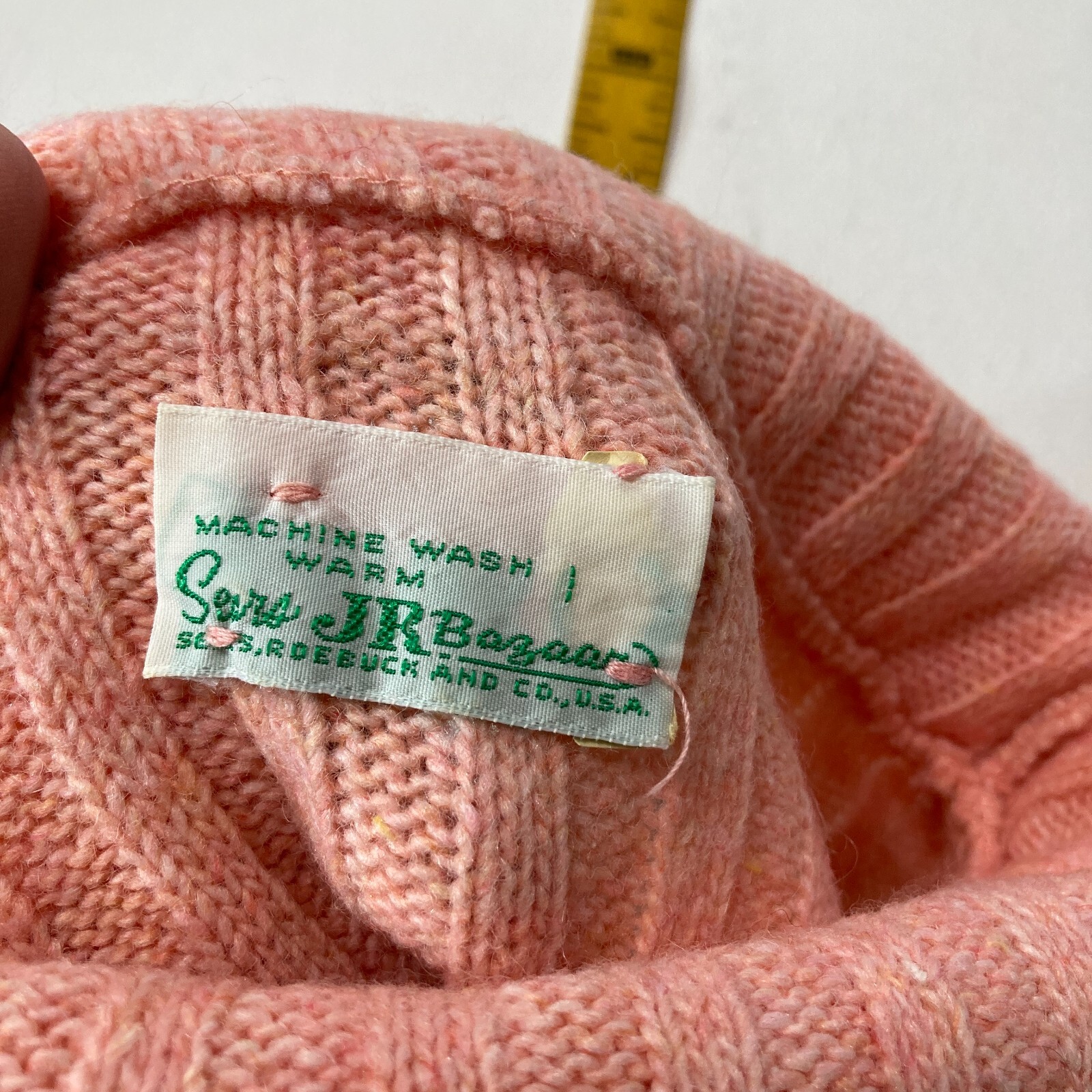 Vintage Sears Jr Bazaar Turtleneck Sweater 70s Ribbed Womens XS/S Light Peach