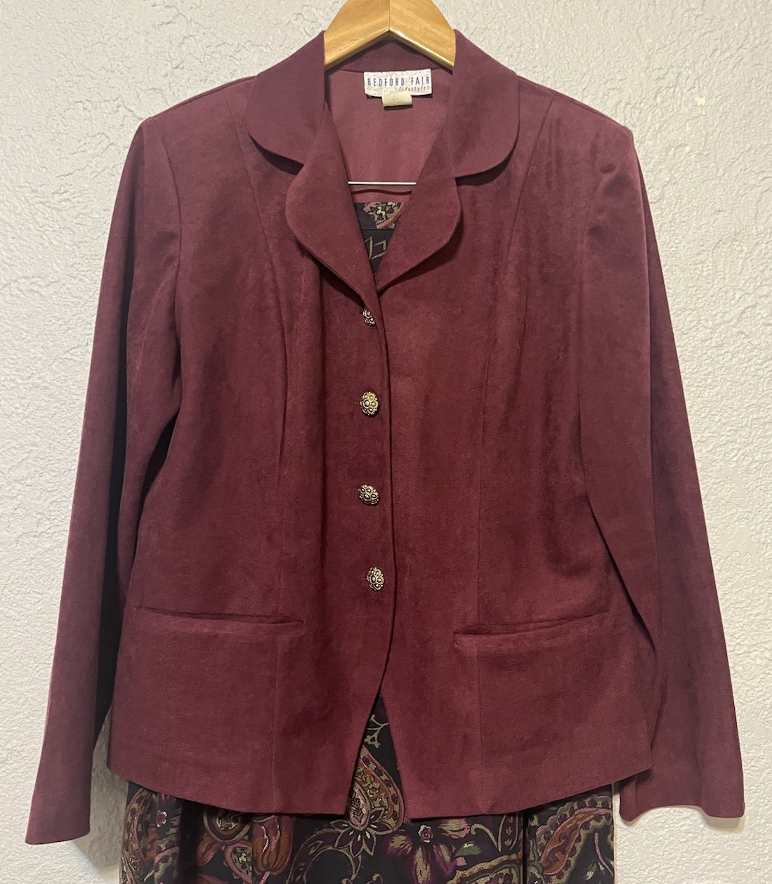 Vintage Bedford Fair Button Up Blazer Floral Zip Skirt Set Paisley Midi Sz 12